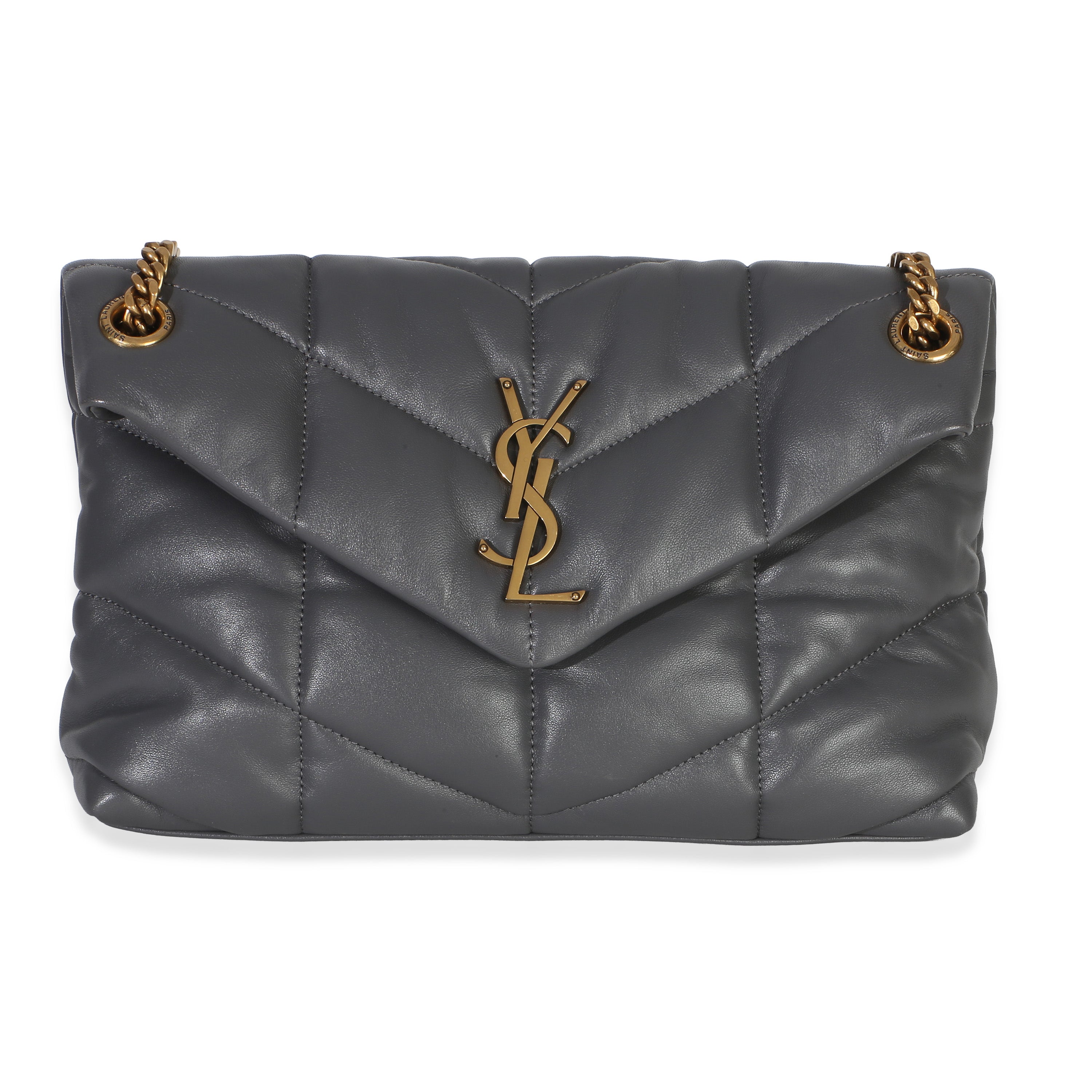 Grey Quilted Lambskin Small Loulou Puffer Chain Satchel