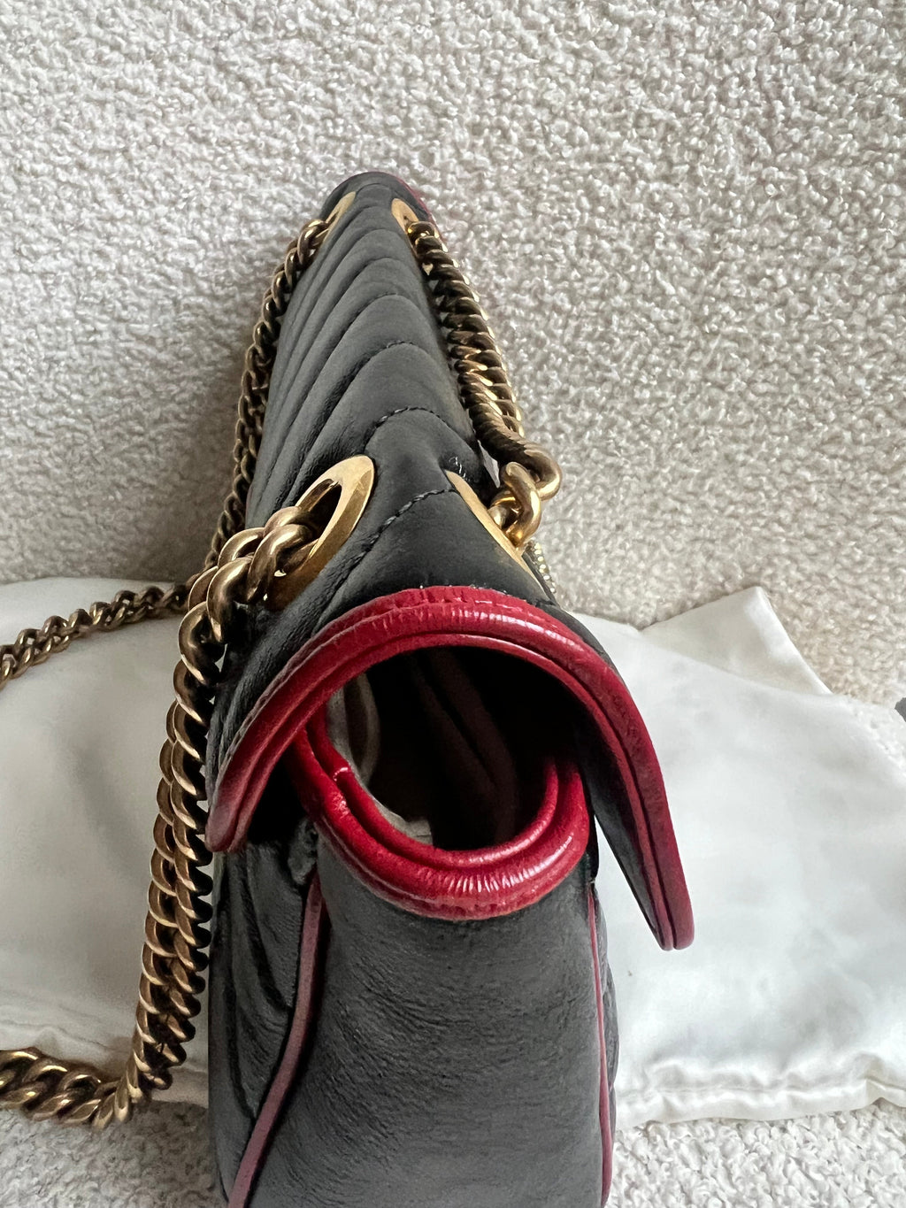 Gucci GG Black and Red Torchon Marmont Small Shoulder Bag