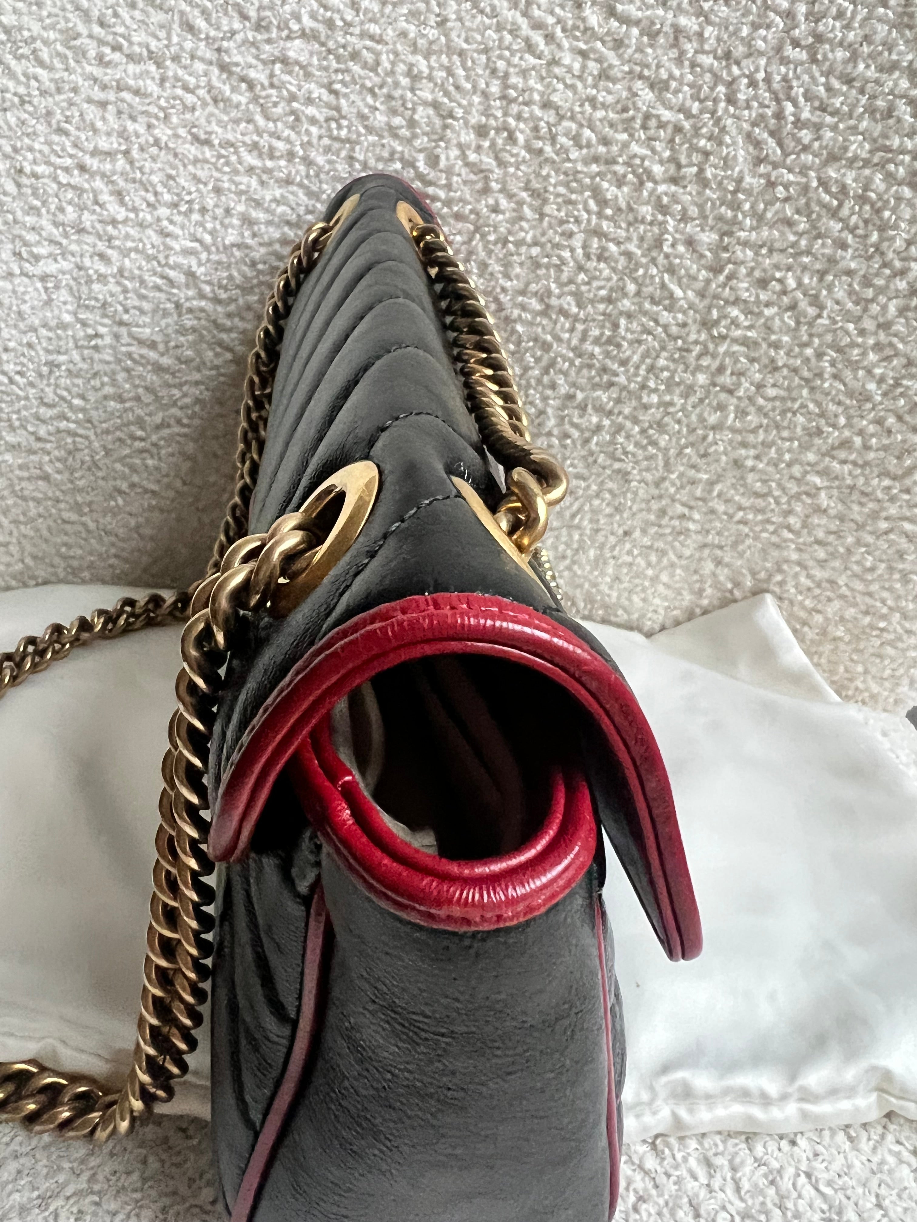 Gucci GG Black and Red Torchon Marmont Small Shoulder Bag
