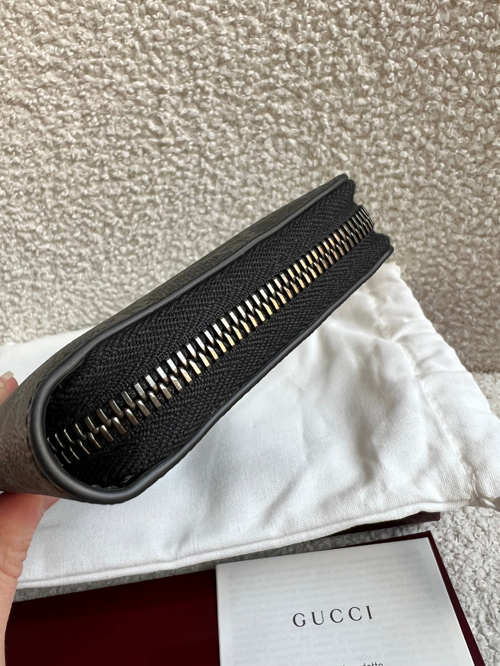 Gucci Black Grey GG Canvas zip around wallet