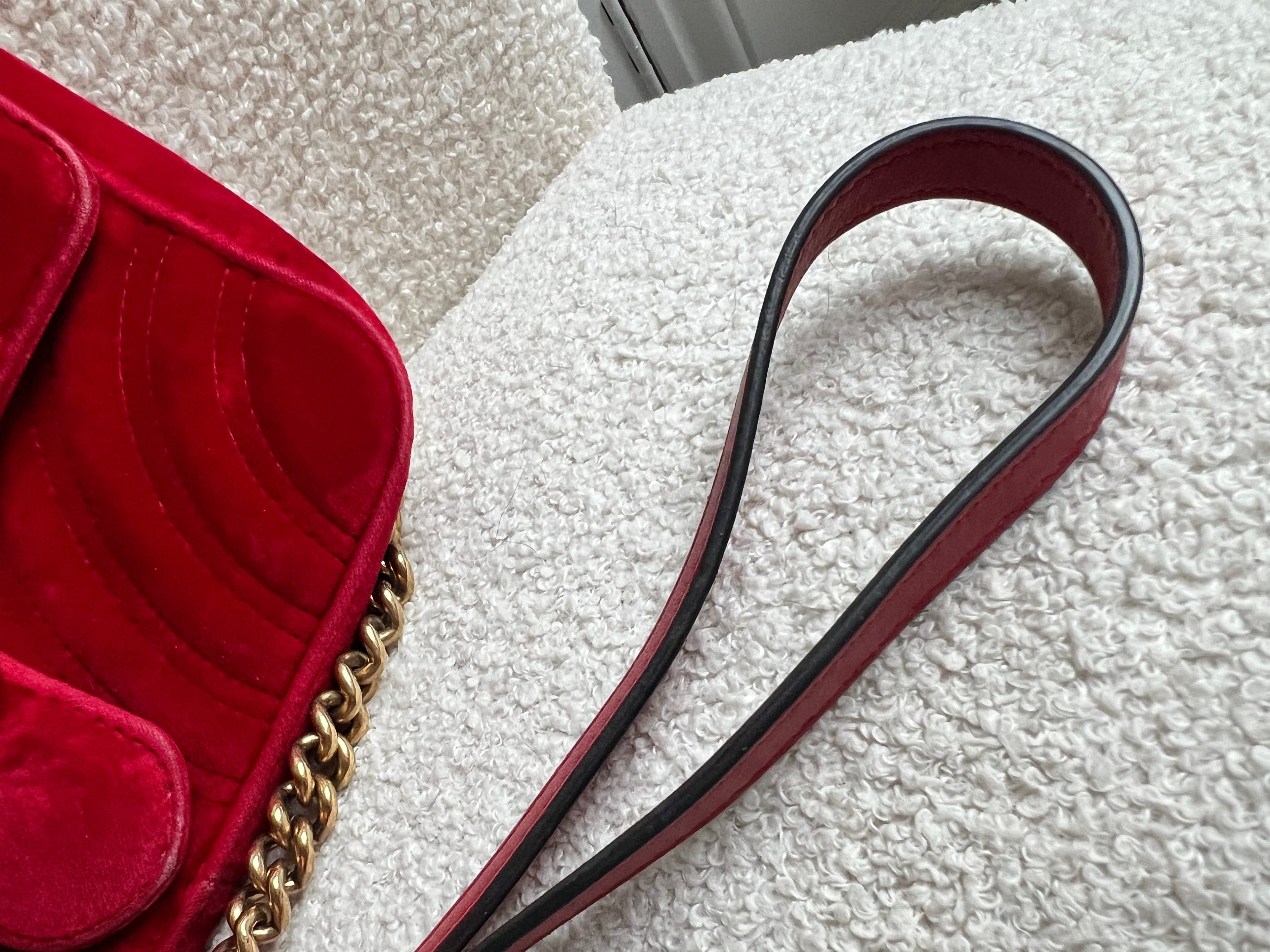 Gucci GG Mini Red Velvet Marmont Mini Shoulder Bag (RRP £1295)