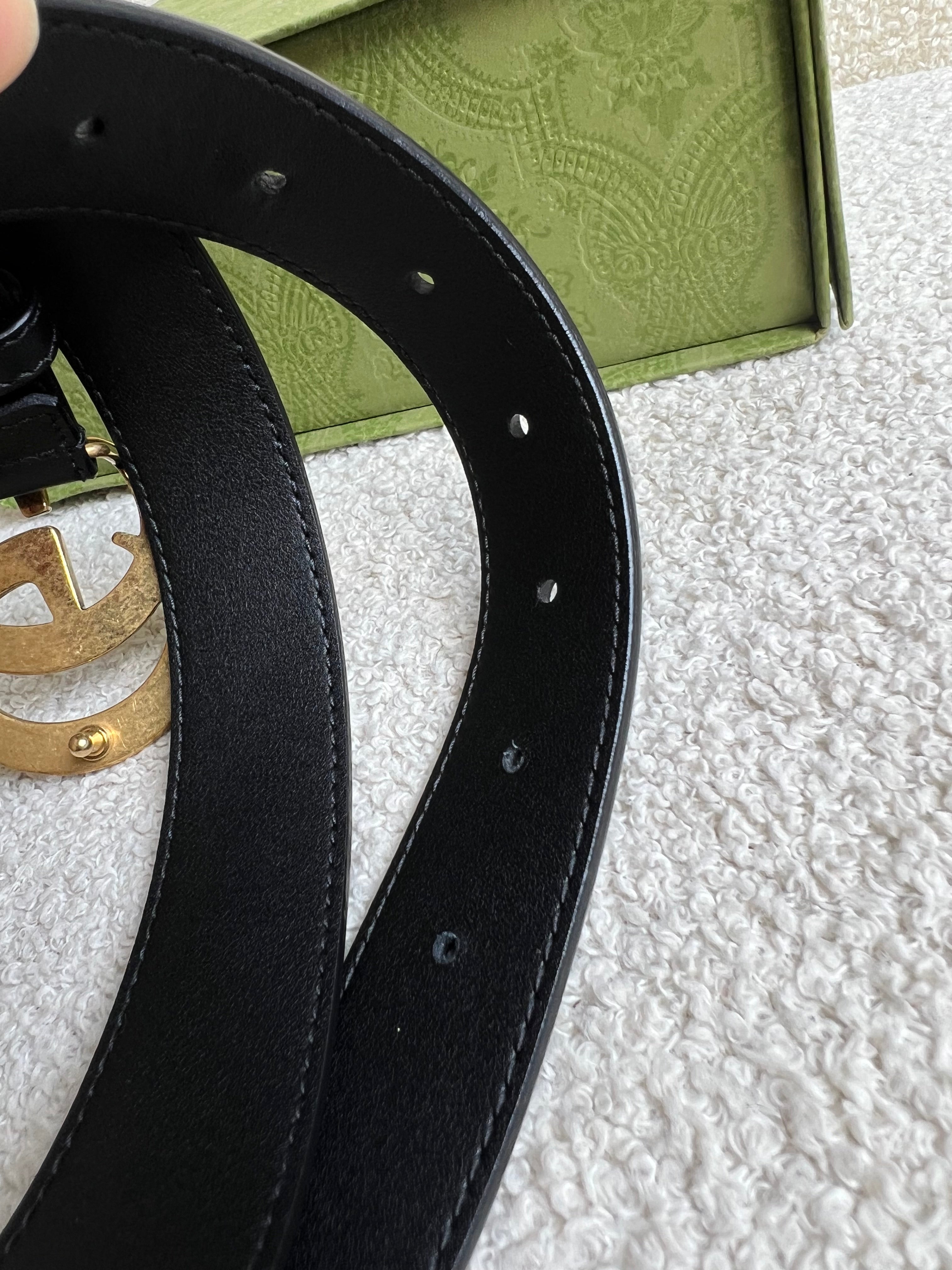 Gucci GG Marmont Black Leather Belt with Gold Buckle (RRP £395)