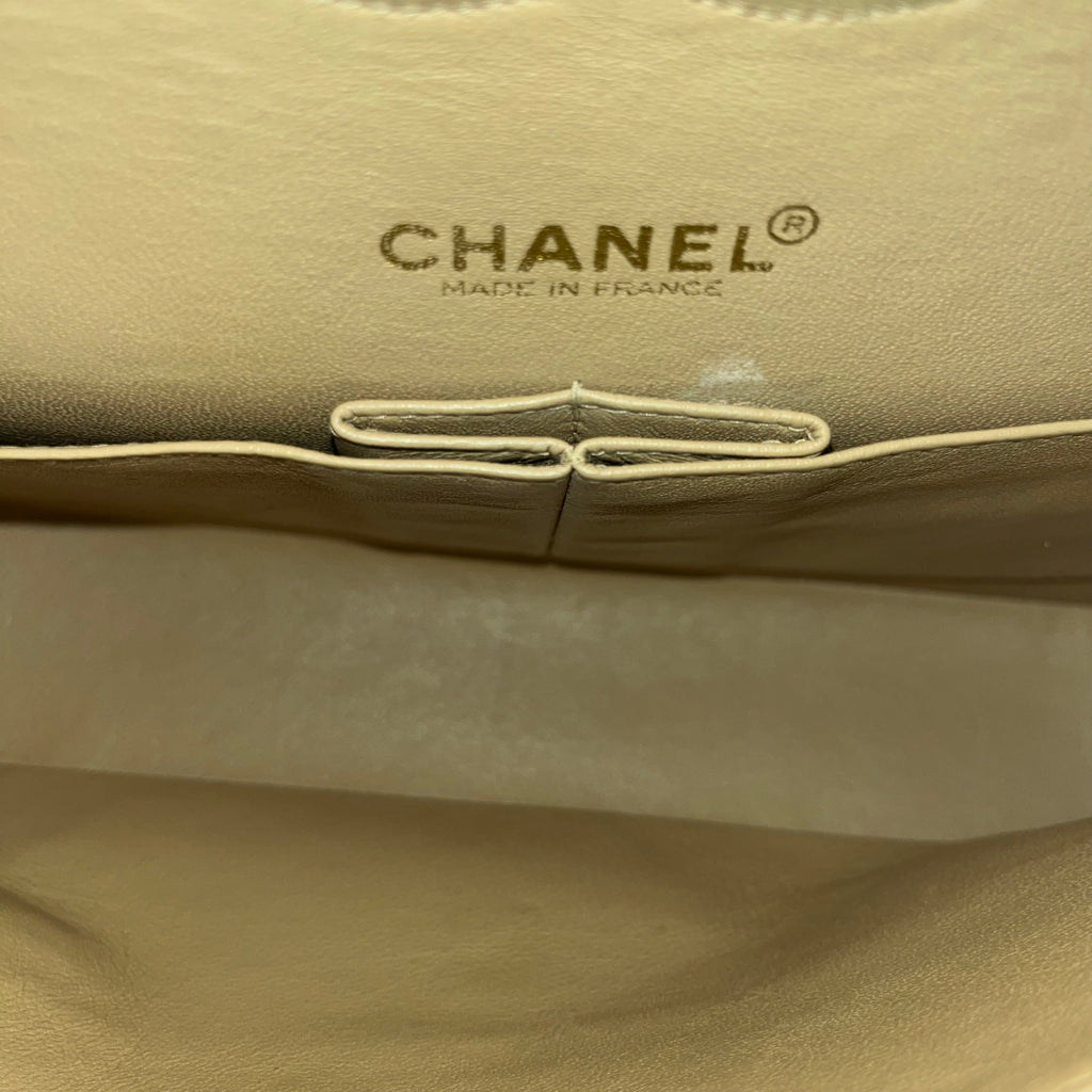 CHANEL Classic Double Flap Medium Beige Quilted Lambskin Vintage Shoulder Bag