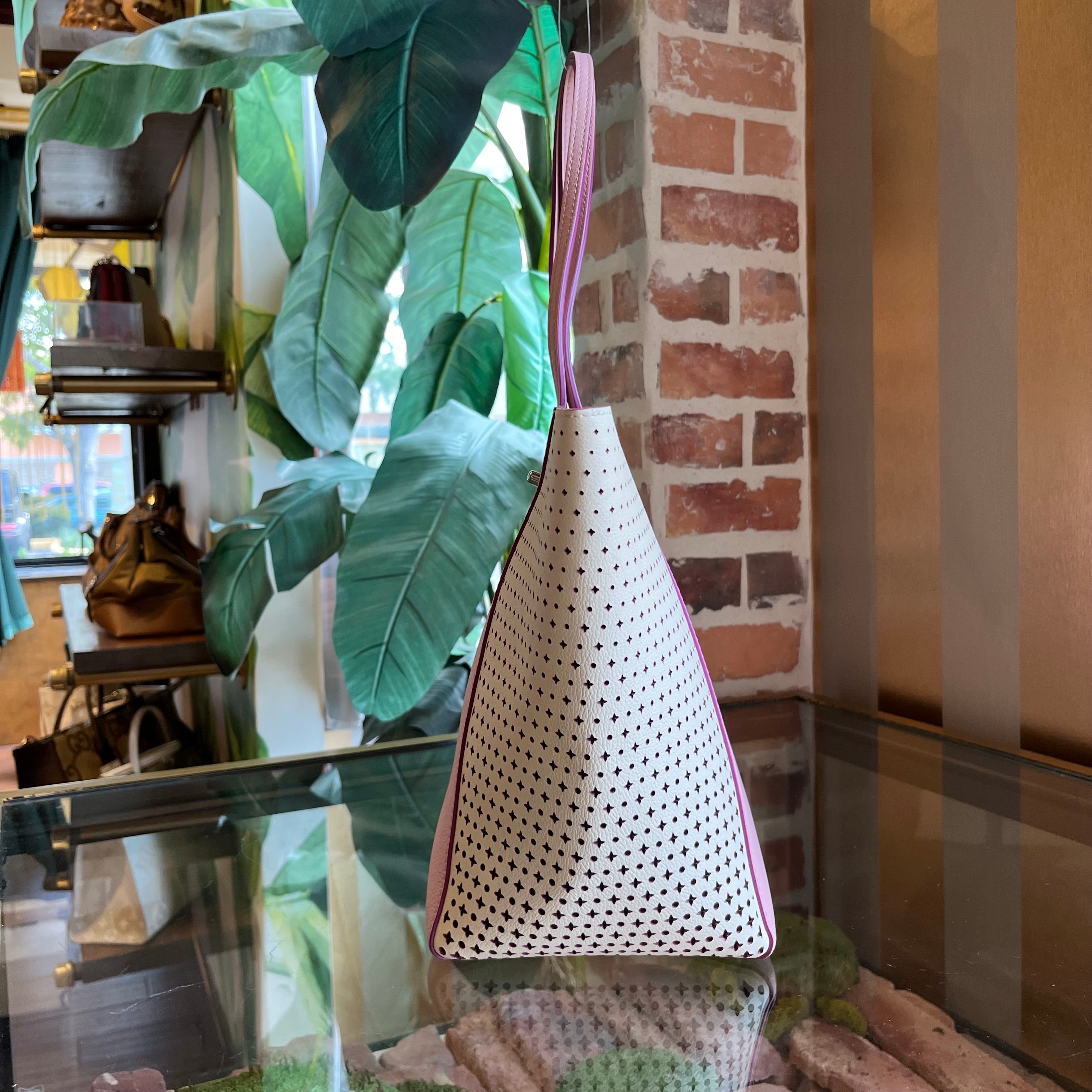 LOUIS VUITTON LockMe Cabas Pink Perforated Leather Monogram Flower Tote Bag