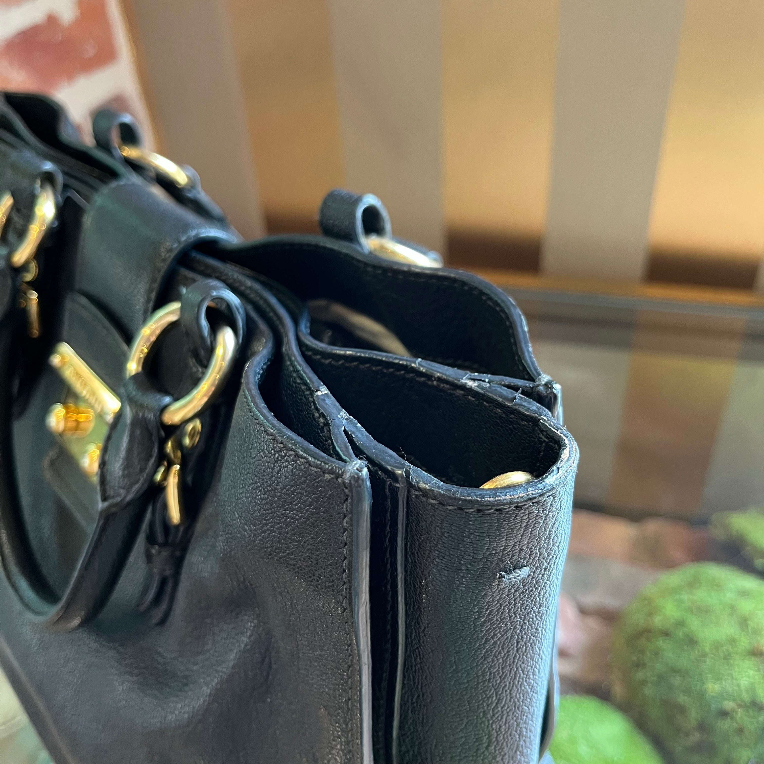 MIU MIU Madras Black Goatskin Tote Bag