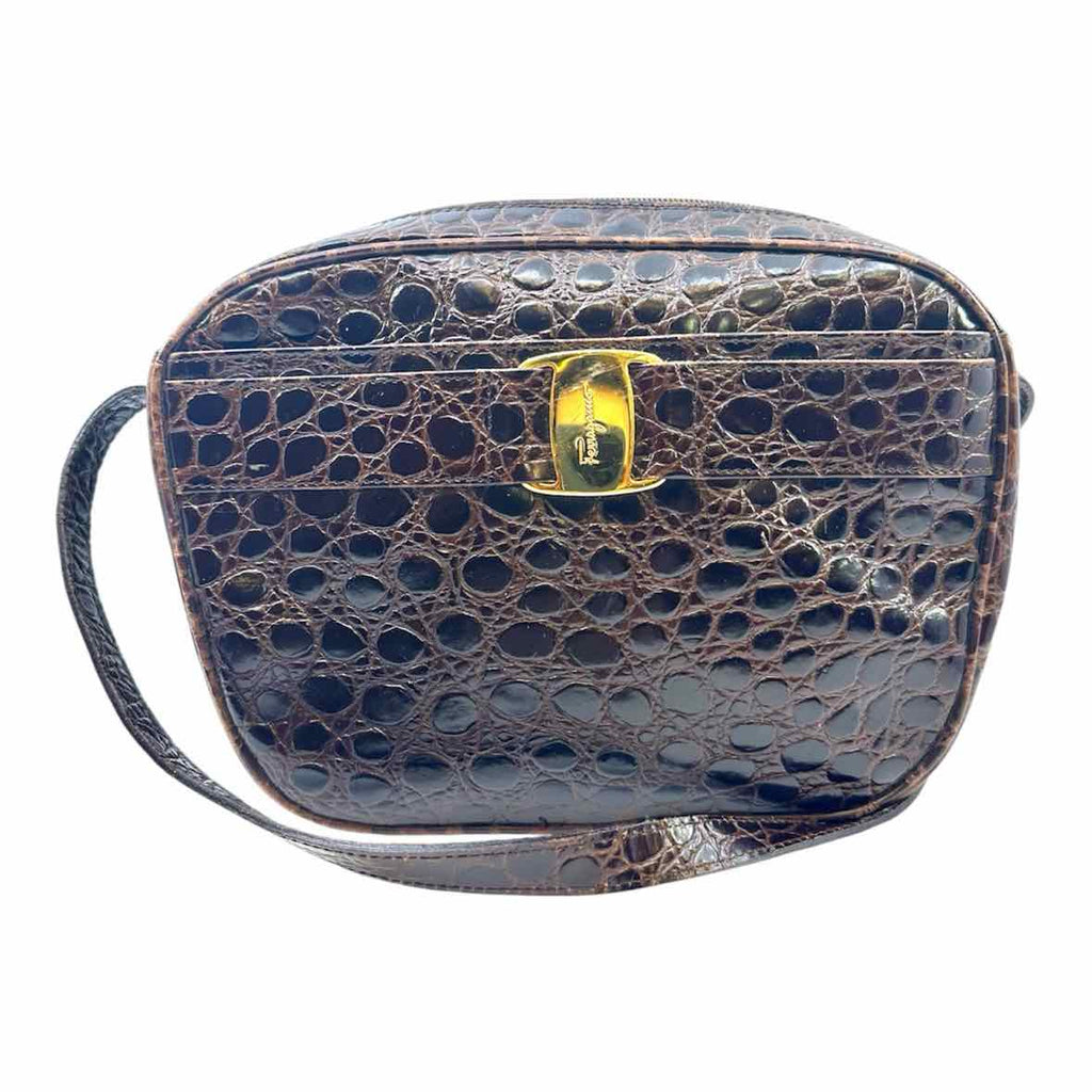 SALVATORE FERRAGAMO Vara Brown Crocodile Handbag