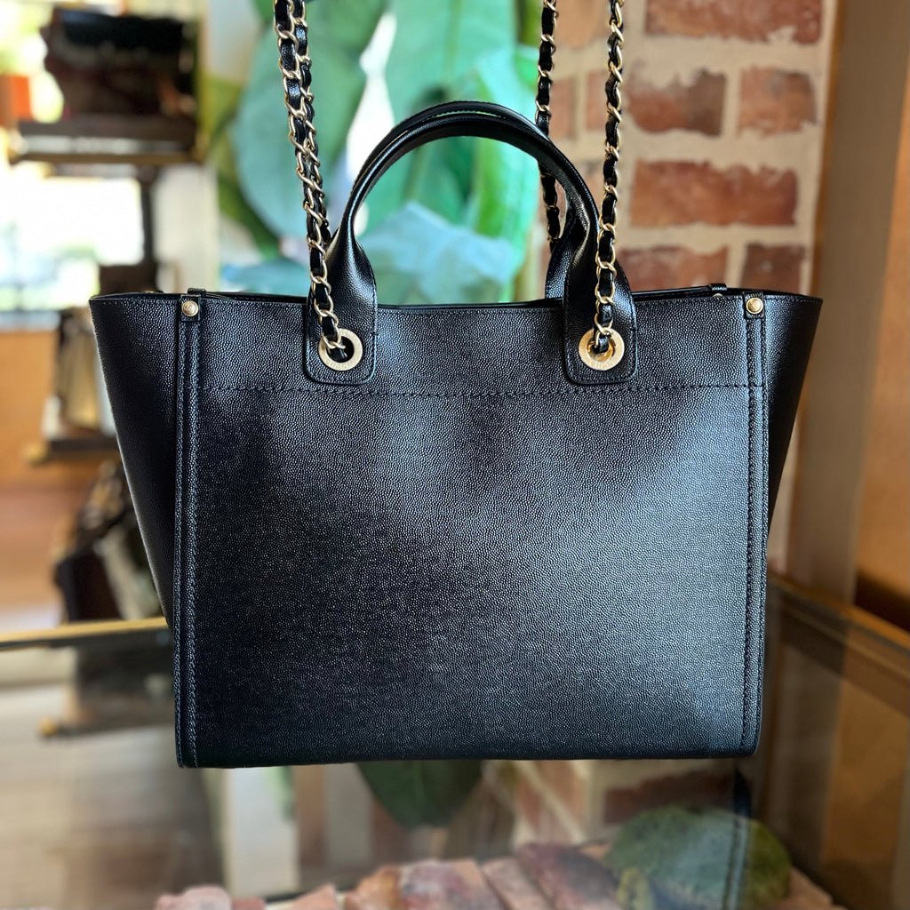 CHANEL Deauville Small Studded Caviar Leather Tote Bag