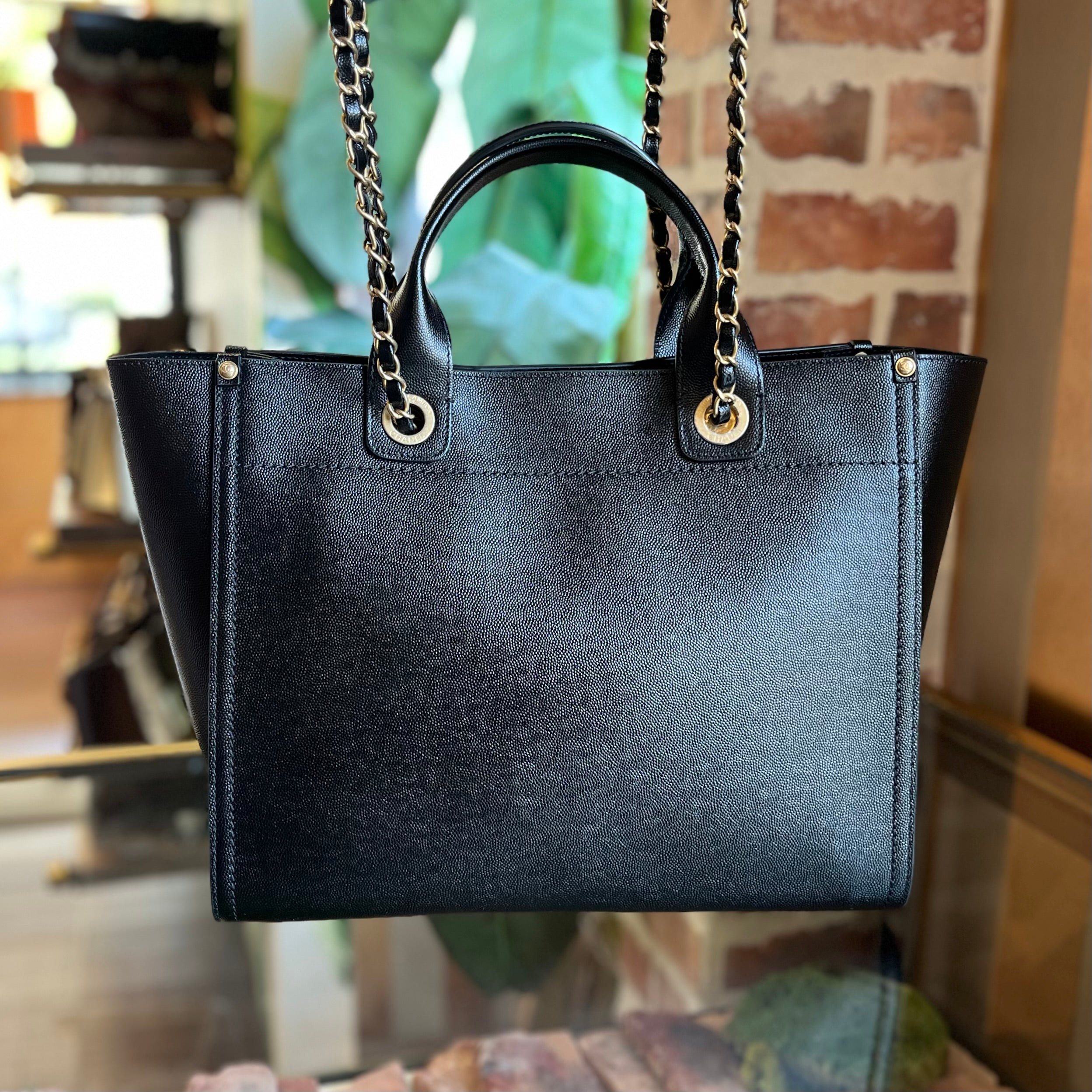 CHANEL Deauville Small Studded Caviar Leather Tote Bag