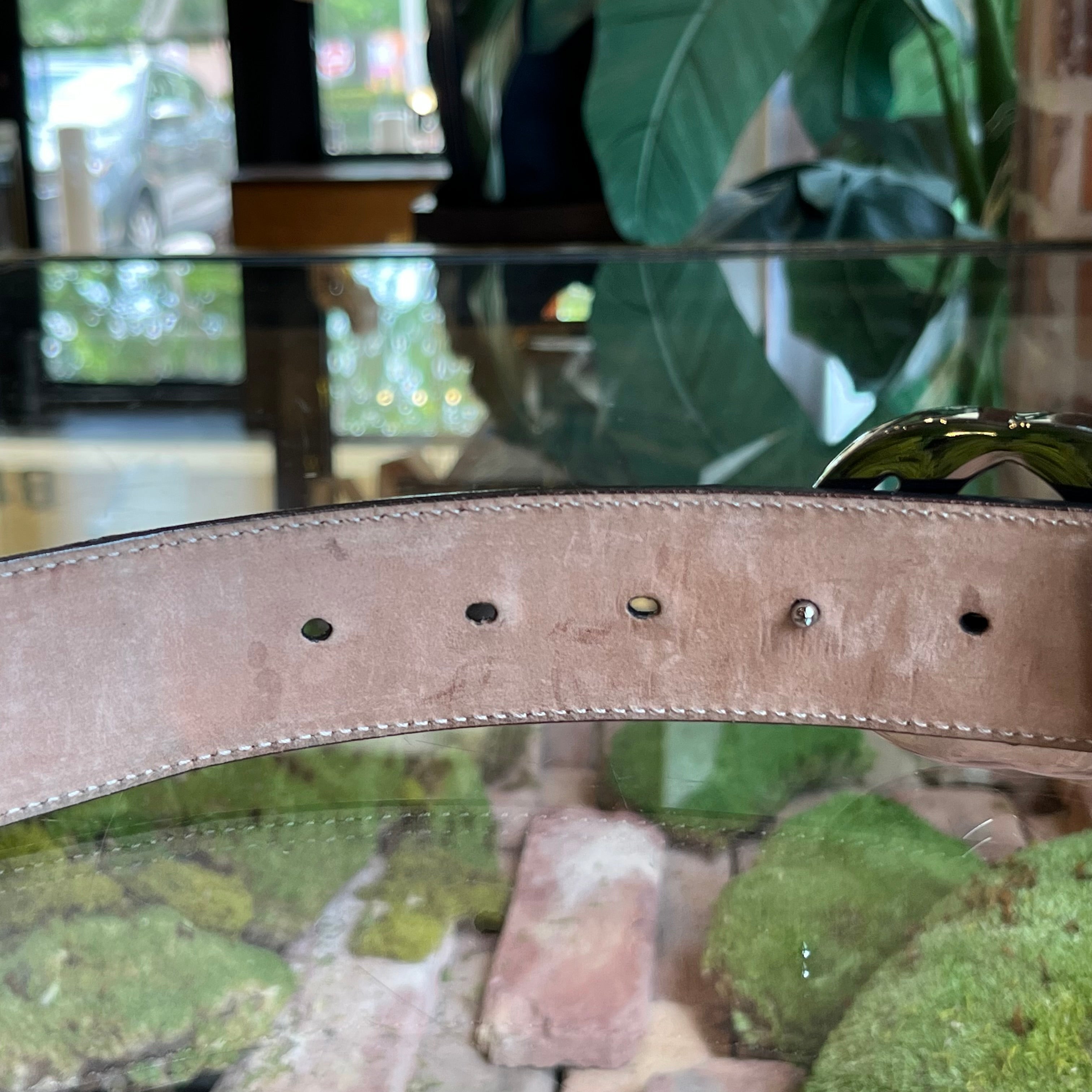 GUCCI Interlocking G Green & Red Web Stripe Canvas Belt SZ105/42(14US)