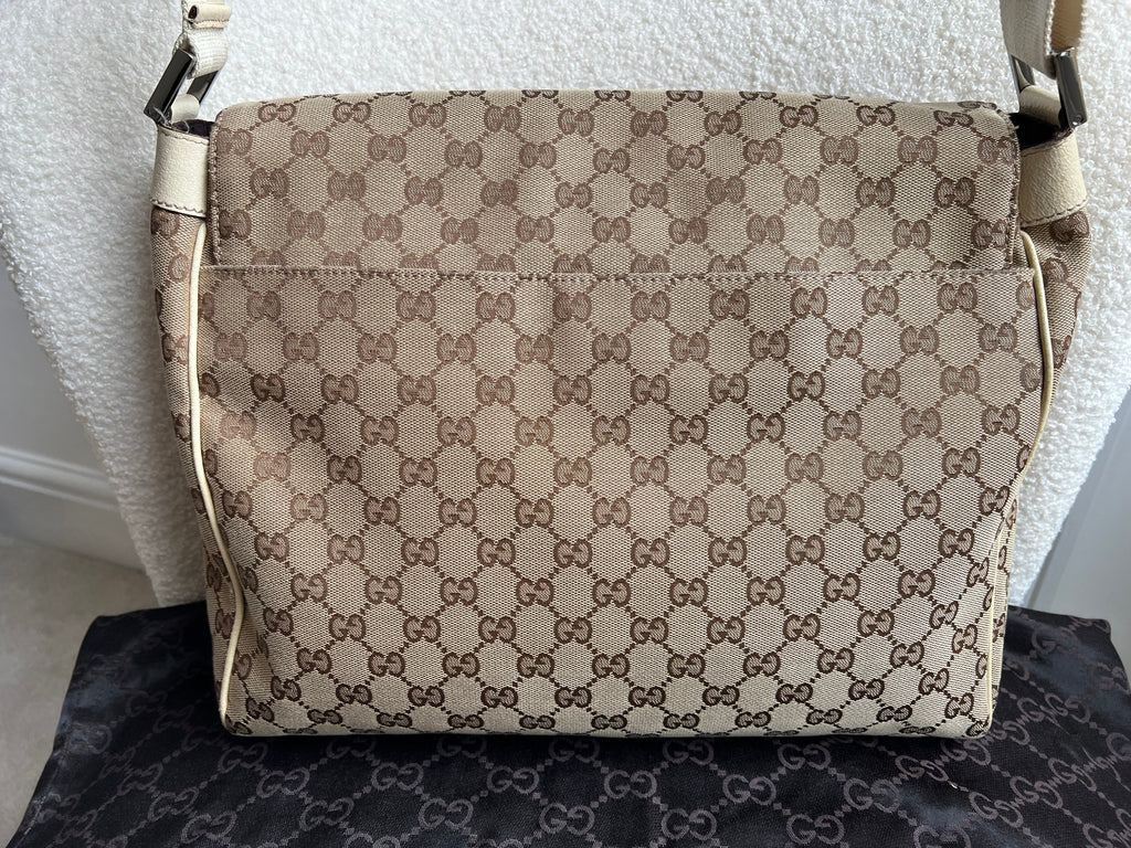 Gucci GG White Beige Canvas Messenger Bag