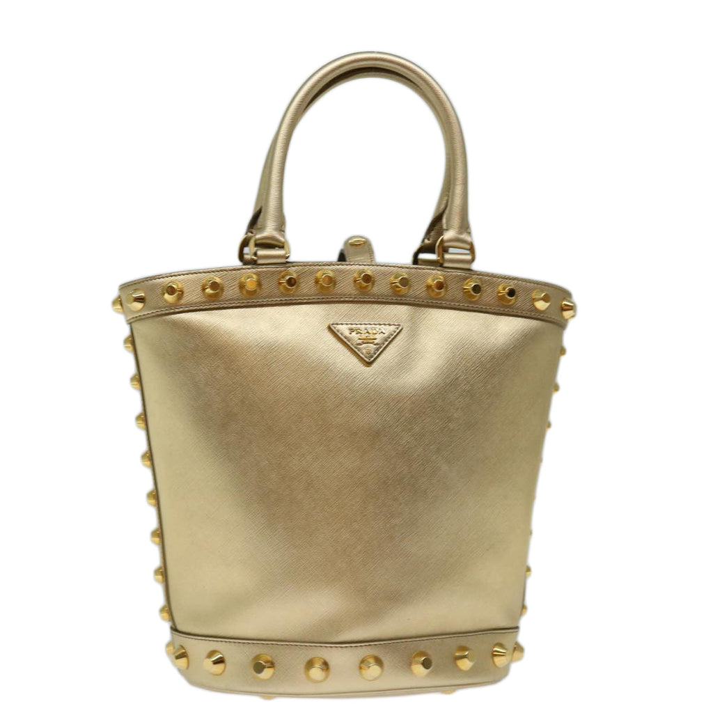 Prada Saffiano Gold Leather Handbag (Pre-Owned)