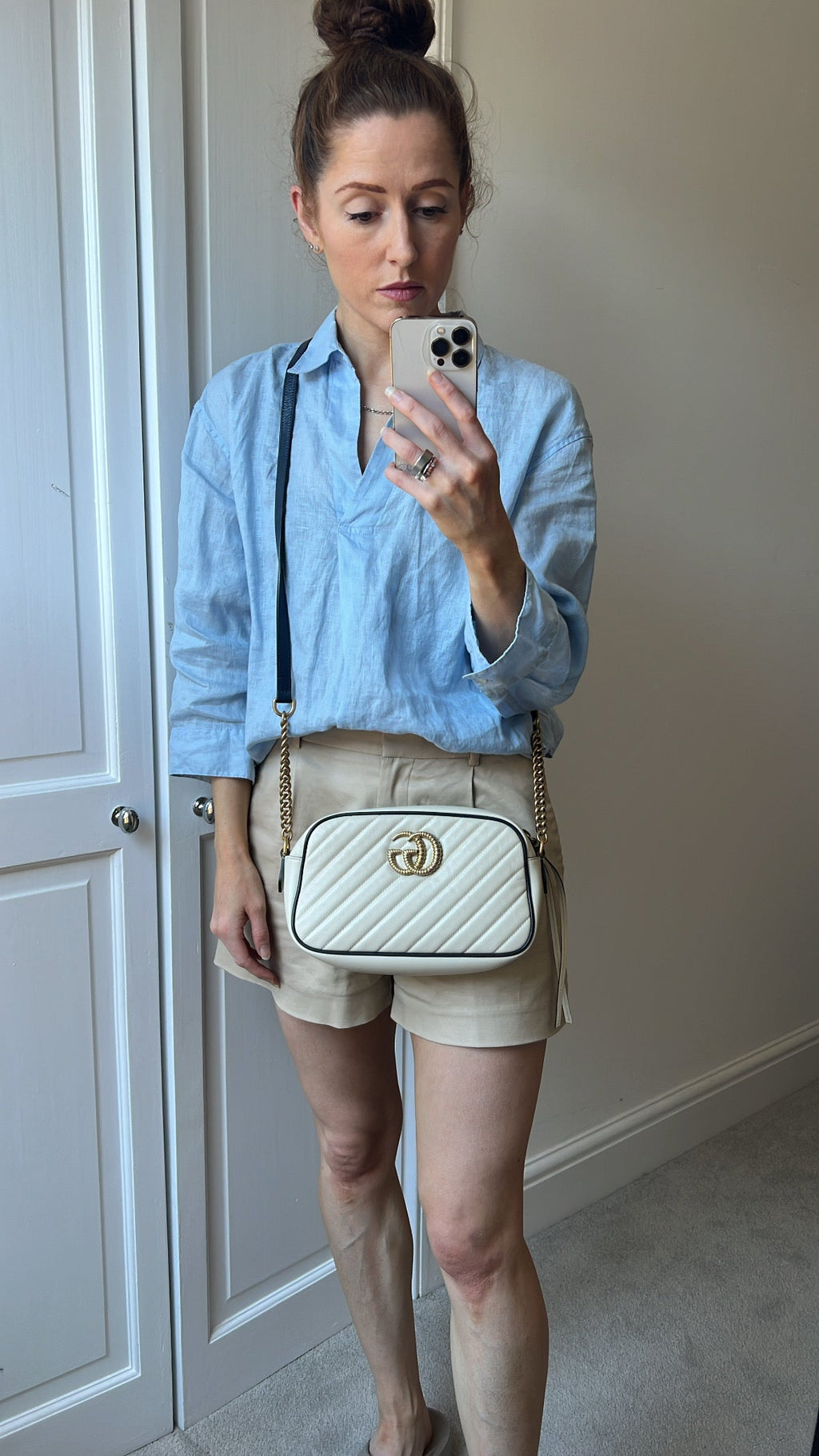 Gucci Torchon GG White Marmont Small Shoulder Bag