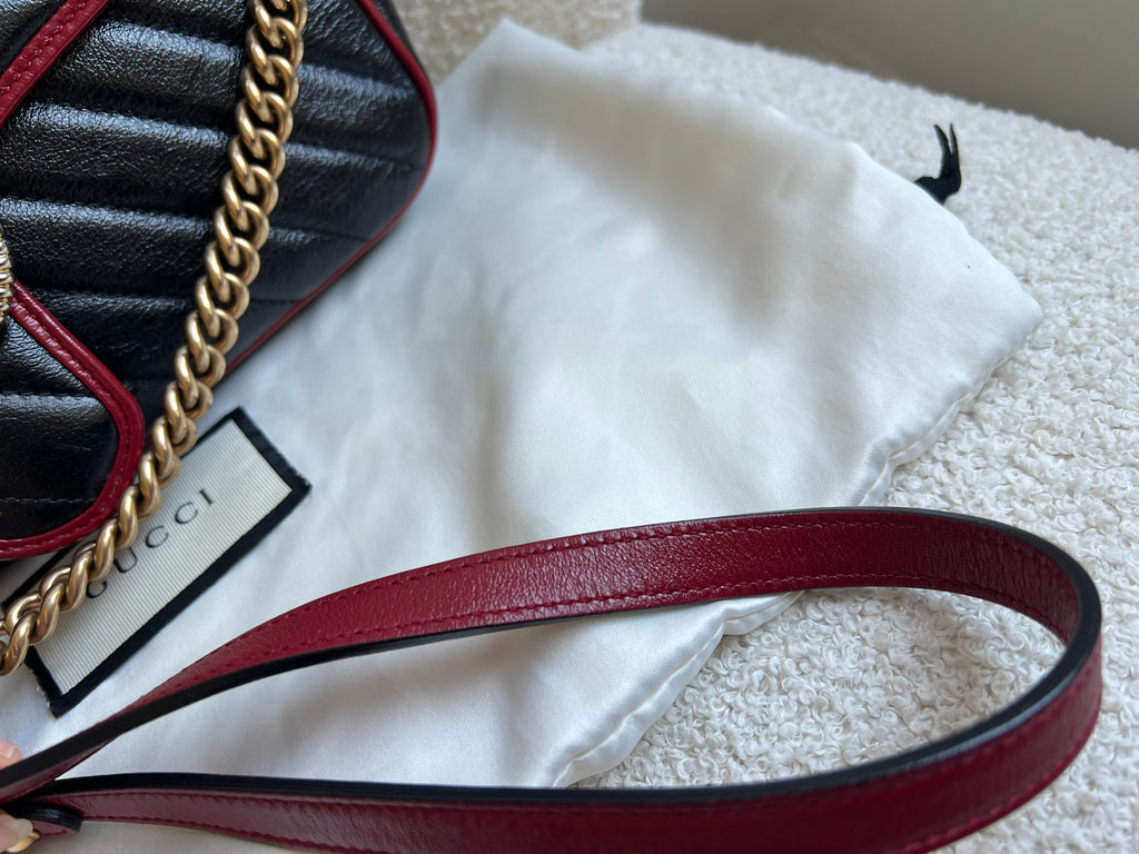 Gucci GG Black and Red Torchon Marmont Small Shoulder Bag