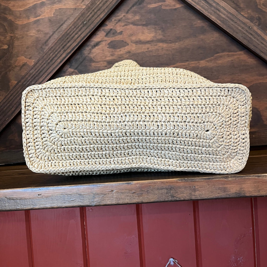 SAINT LAURENT Rive Gauche Natural Raffia Tote Bag