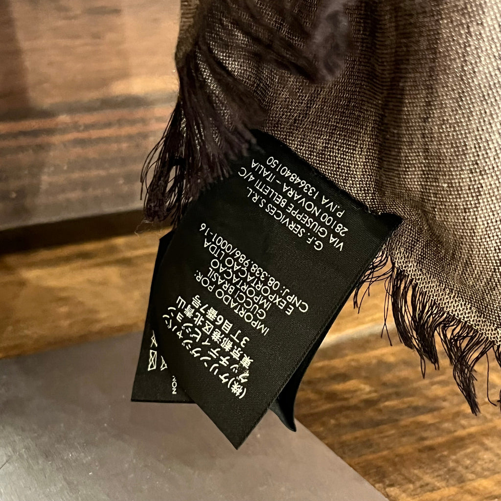 GUCCI Dark Gray Metallic GG Monogram Silk & Wool Blend Scarf Shawl