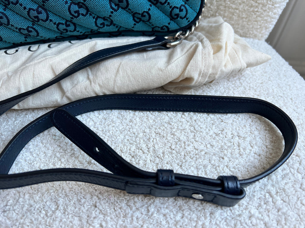 Gucci GG Marmont Blue Canvas Small Shoulder Bag (RRP £1050)