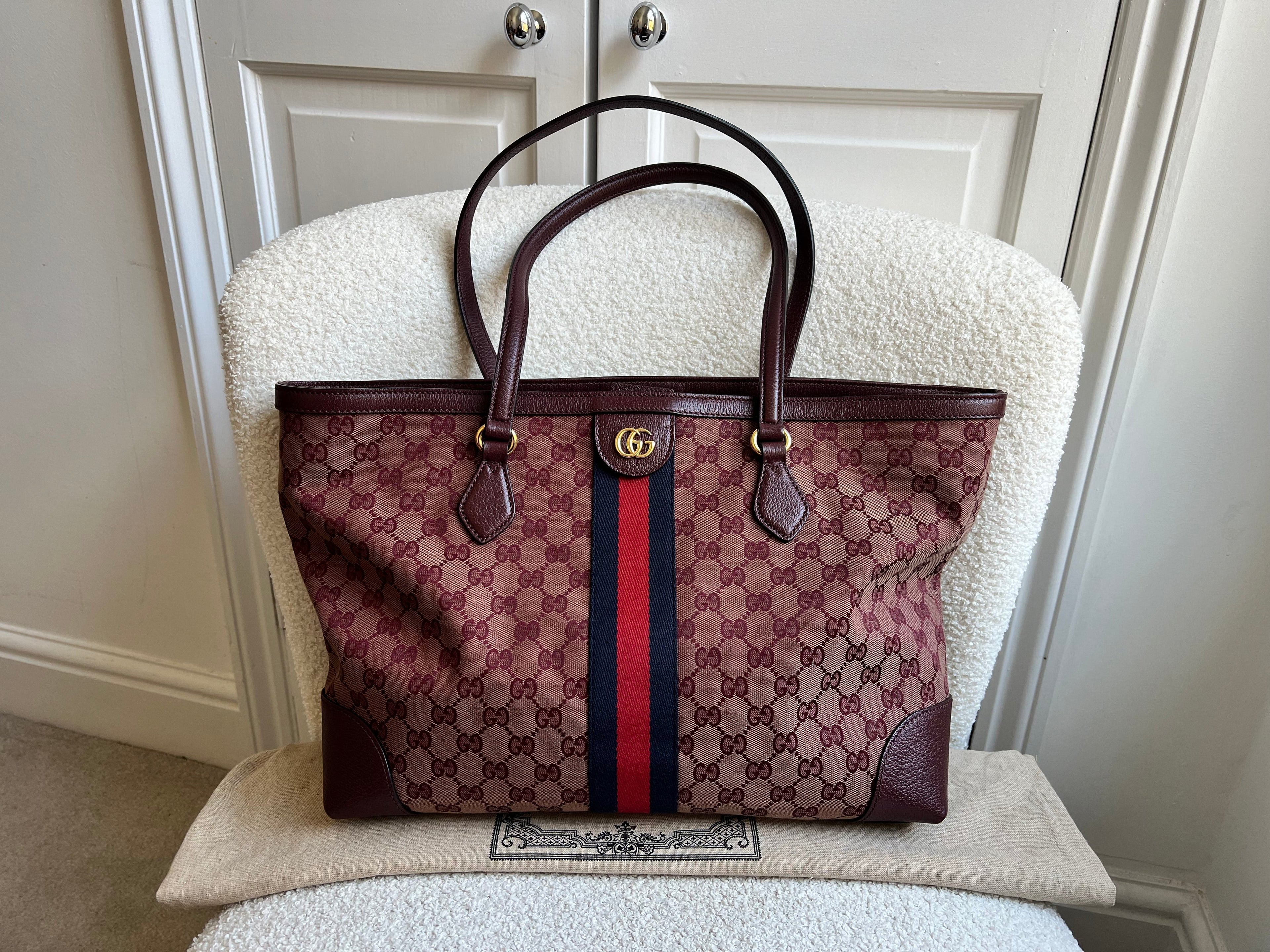 Gucci Burgundy Ophidia GG Supreme Medium Tote