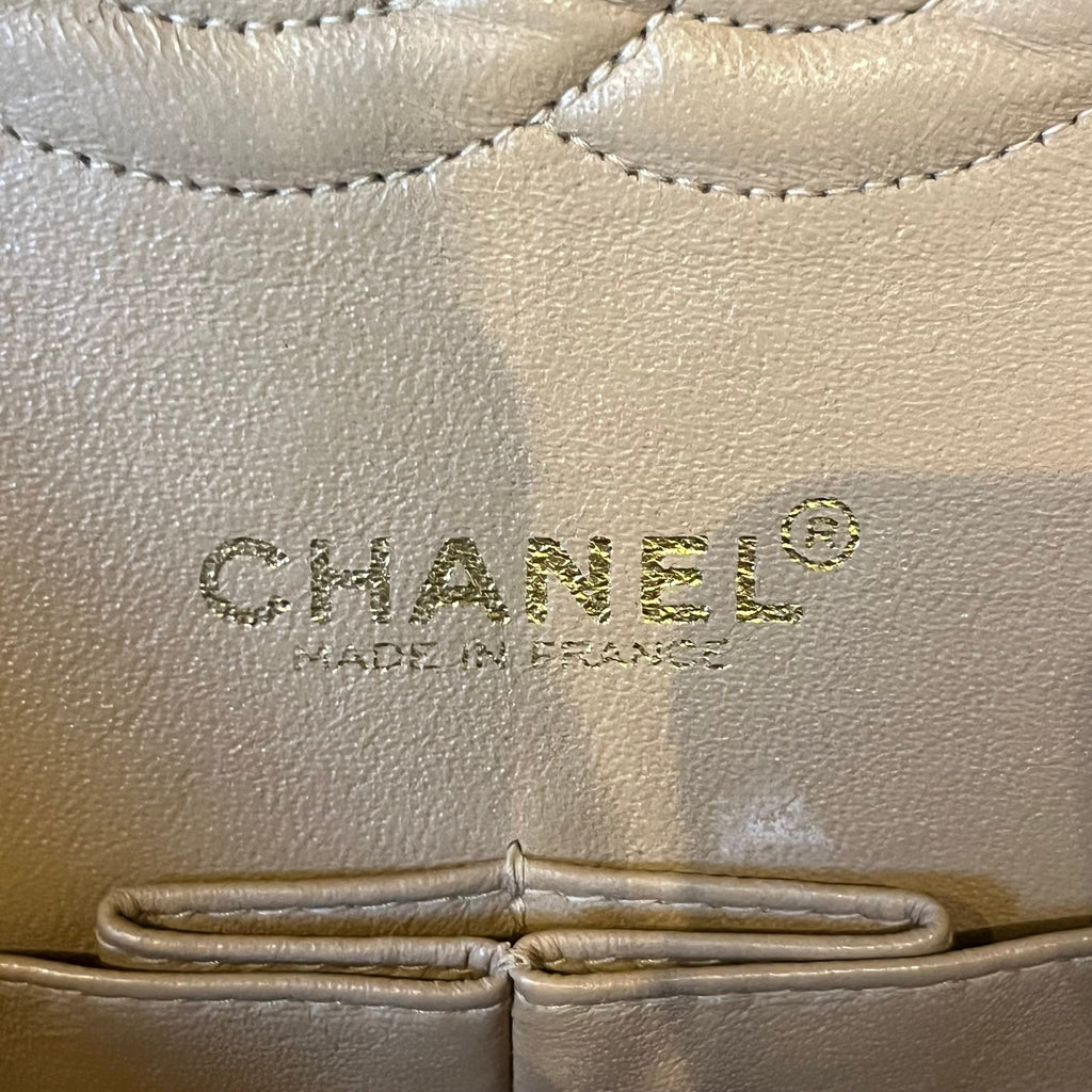 CHANEL Classic Double Flap Medium Beige Quilted Lambskin Vintage Shoulder Bag