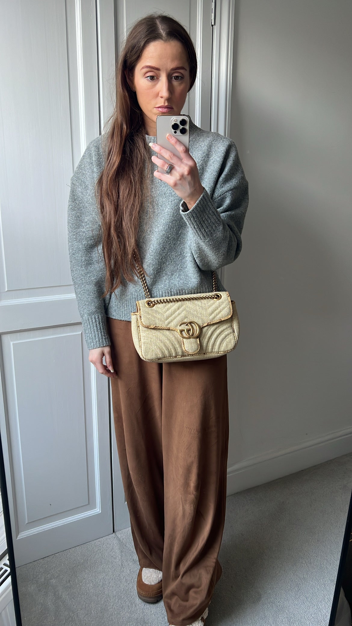 Gucci GG Beige Raffia Marmont Small Shoulder Bag (RRP £1,570)