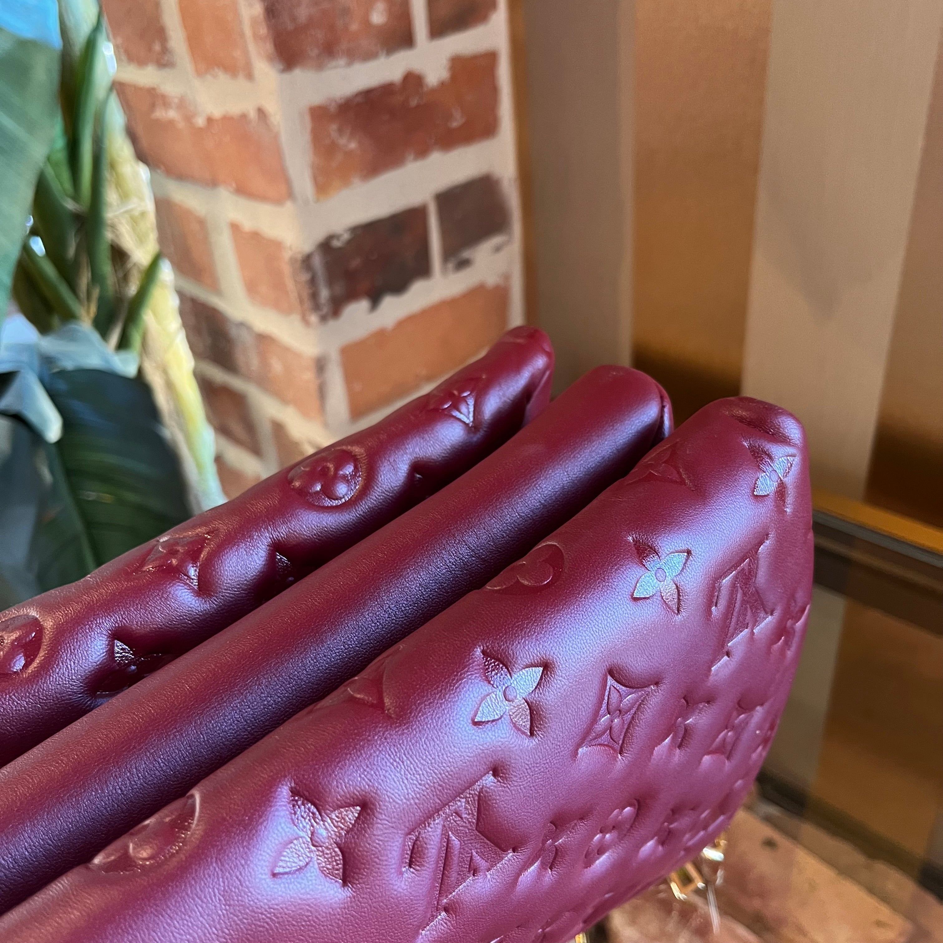 LOUIS VUITTON Coussin PM Wine Lambskin Embossed Monogram Shoulder Bag