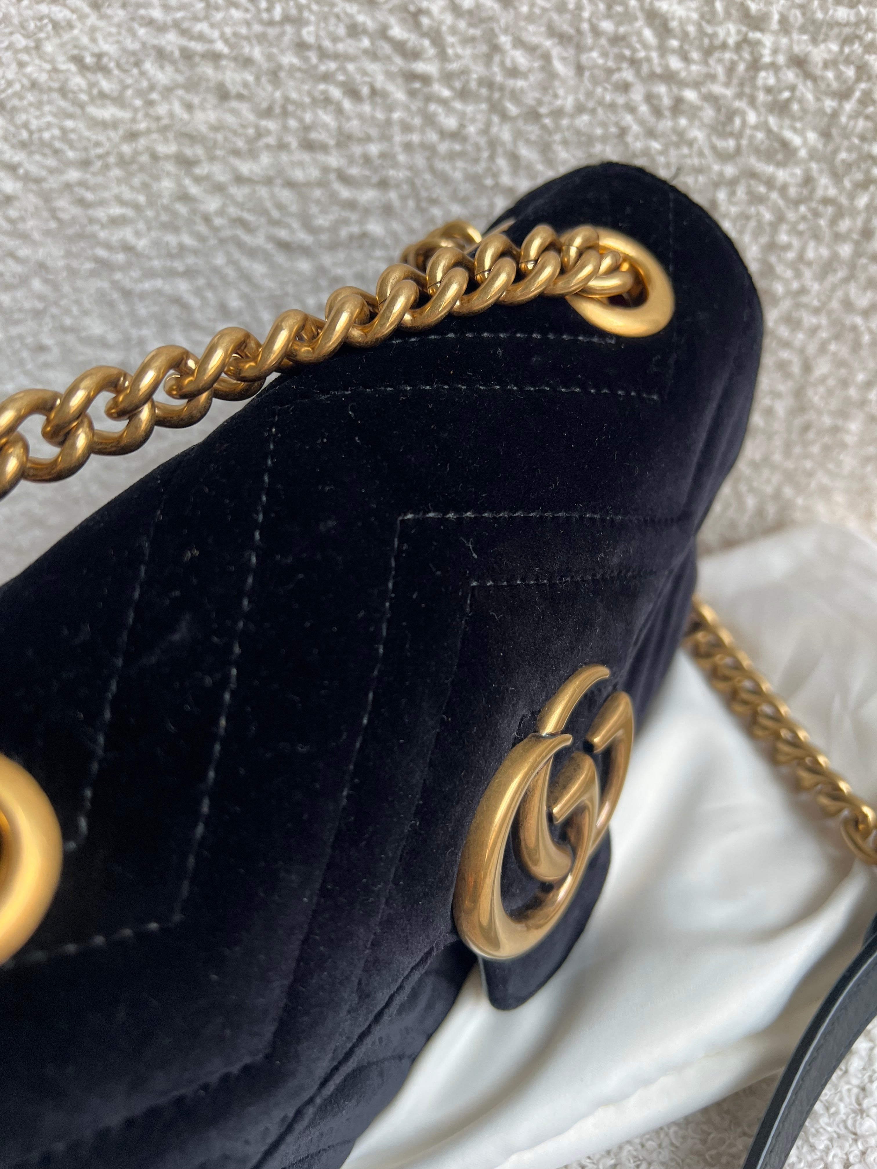 Gucci GG Black Velvet Marmont Mini Shoulder Bag (RRP £1395)