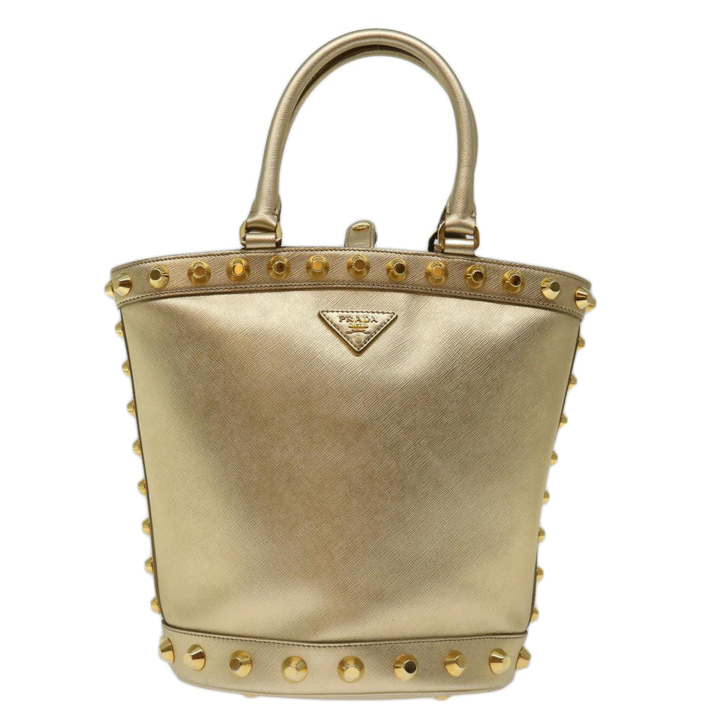 Prada Saffiano Gold Leather Handbag (Pre-Owned)