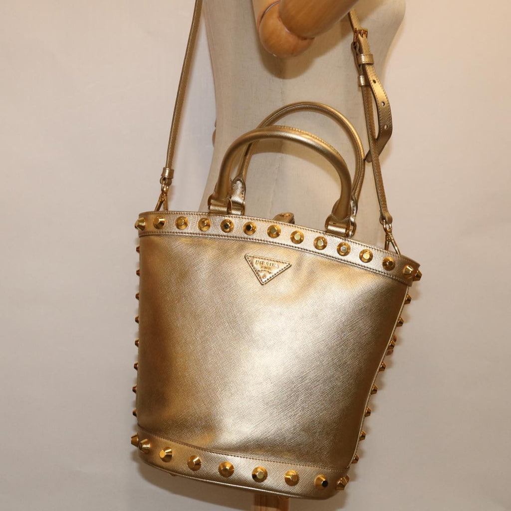 Prada Saffiano Gold Leather Handbag (Pre-Owned)