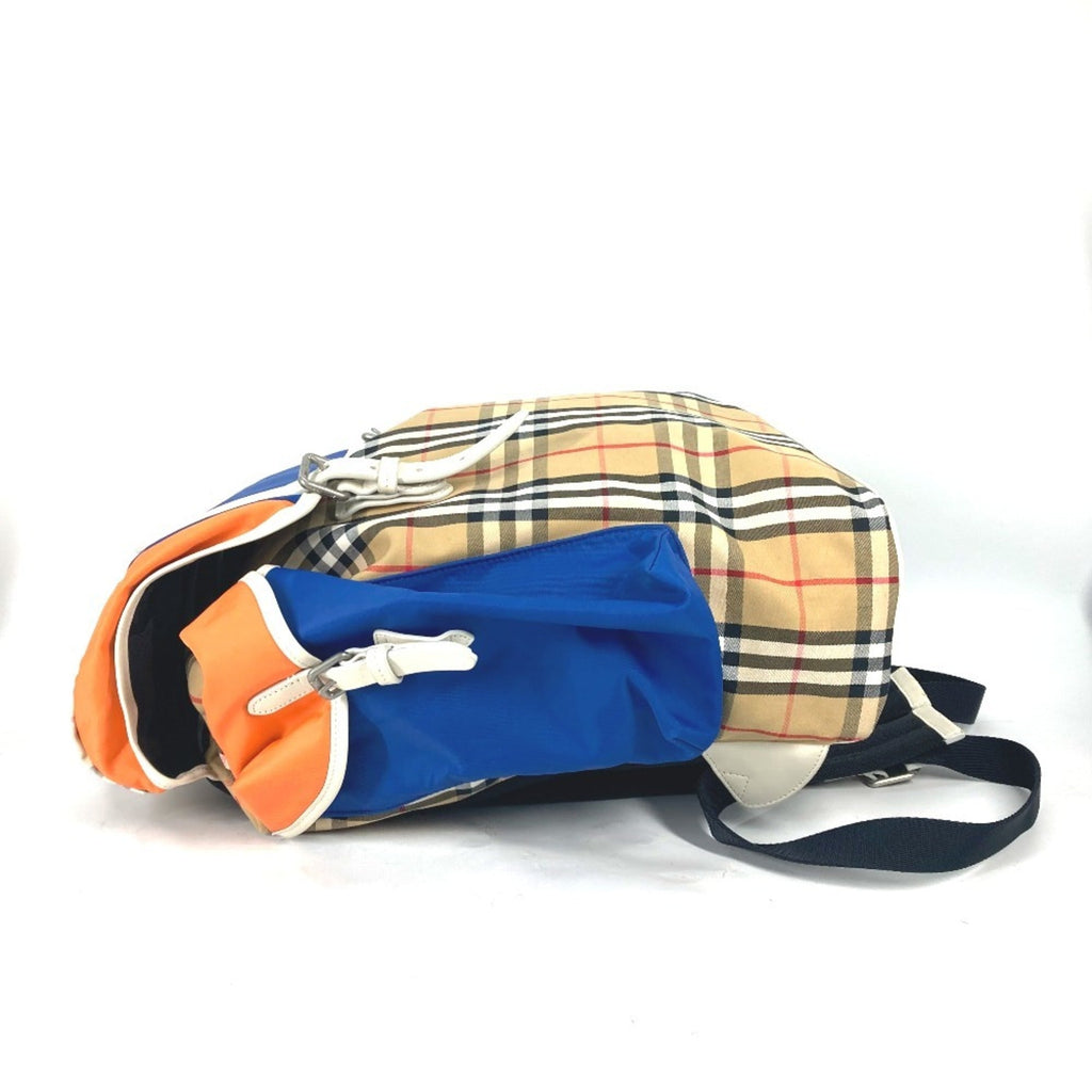 Burberry Beige Blue Orange Leather Canvas Backpack (Pre-Owned)