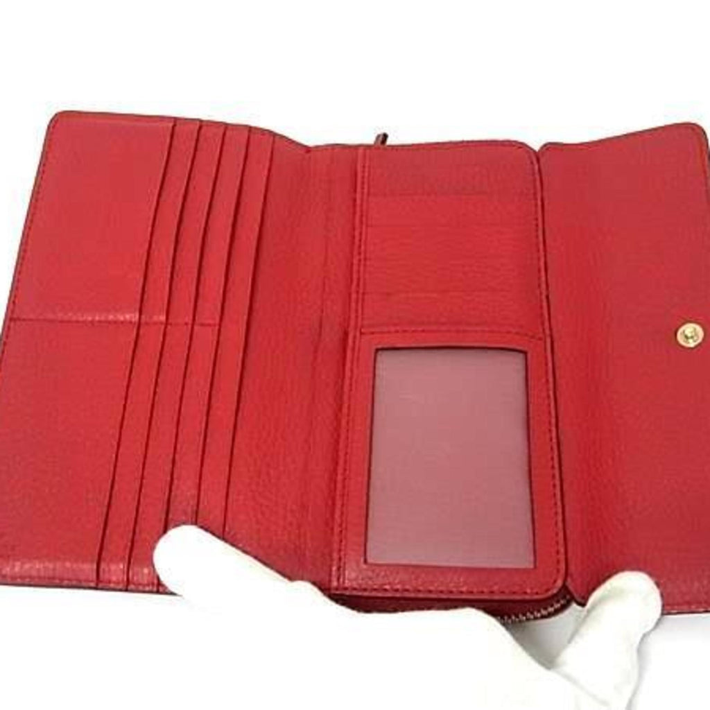 Gucci Red Color Leather Long Wallet (Tri-Fold) (Pre-Owned)