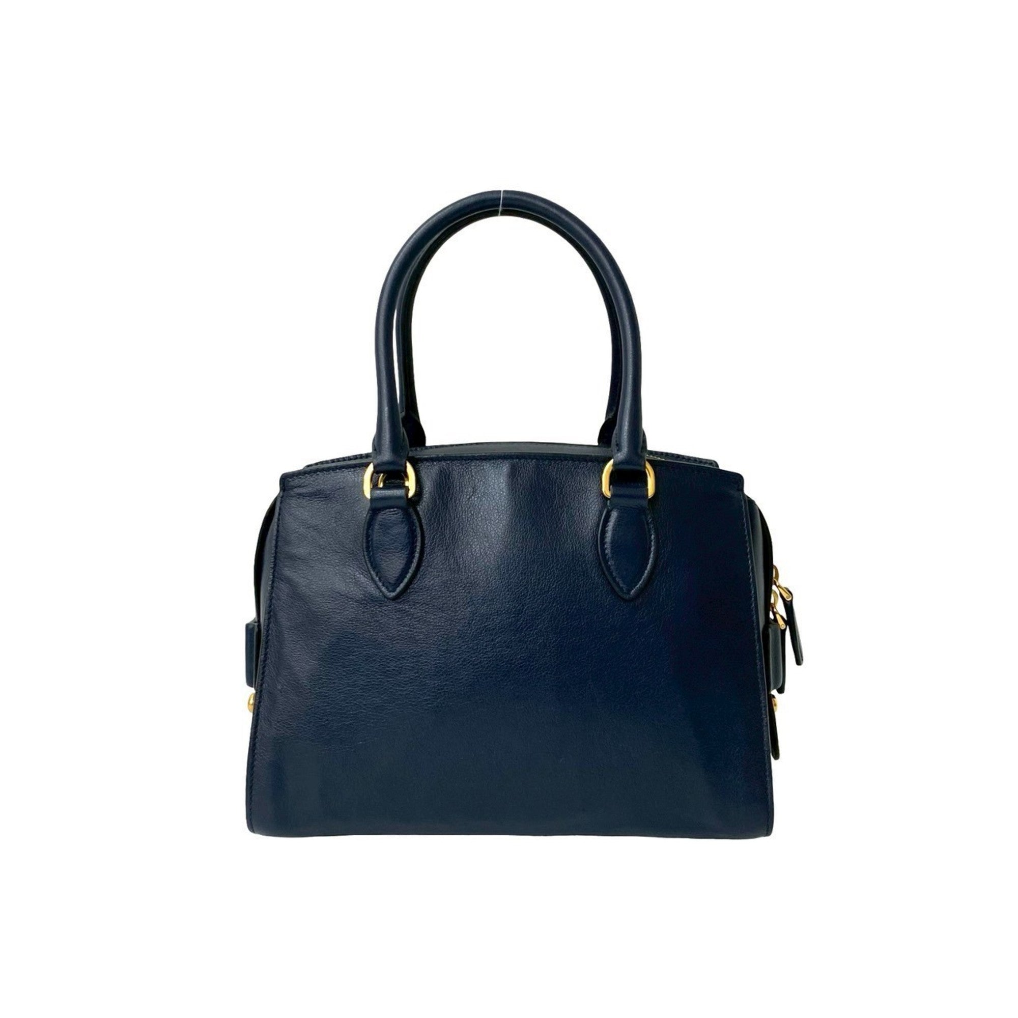 Prada Navy Leather Boston Bag Handbag Shoulder Bag (Pre-Owned)