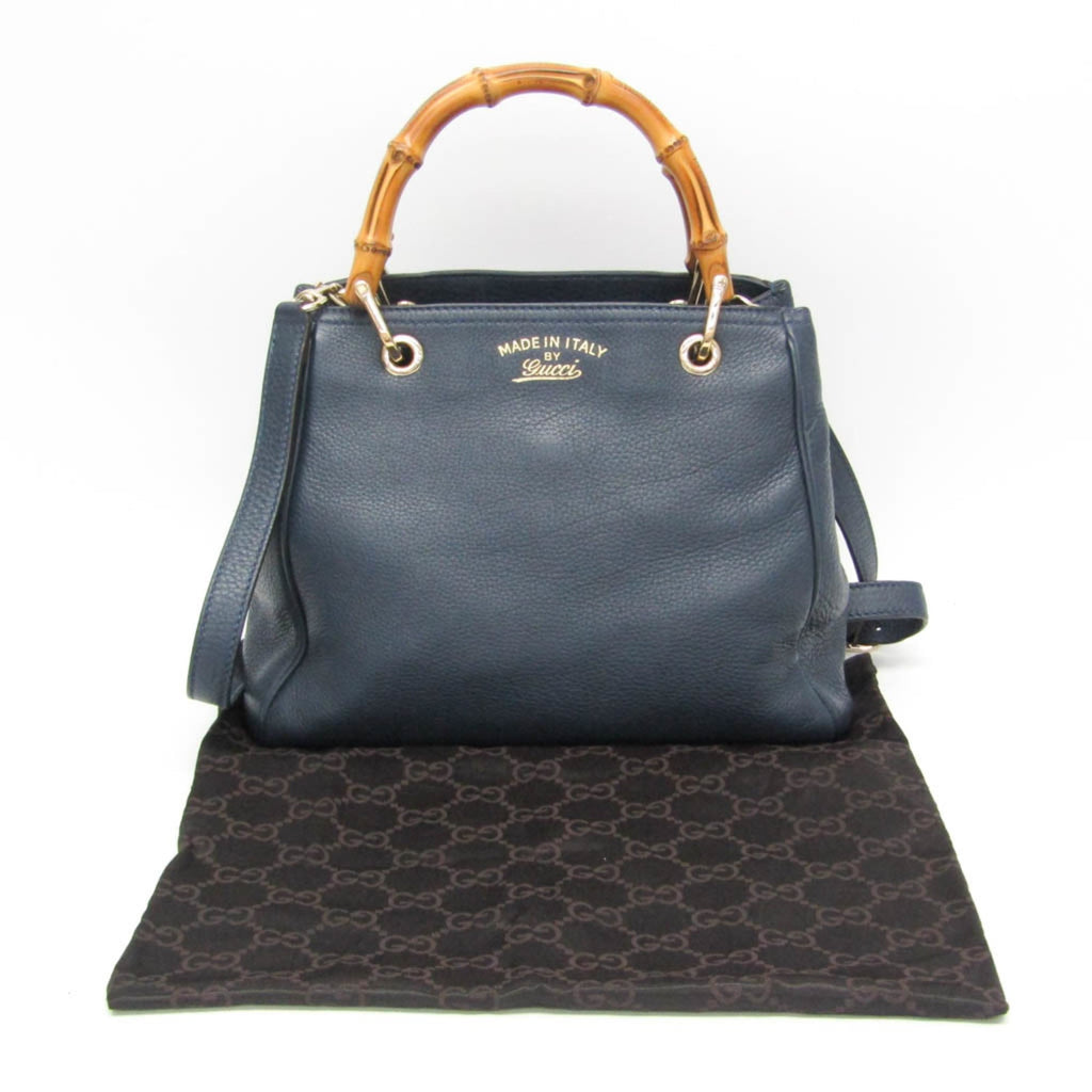 Gucci Bamboo Shopper Tote Leather Blue Leather Tote Bag Bag (Pre-Owned)