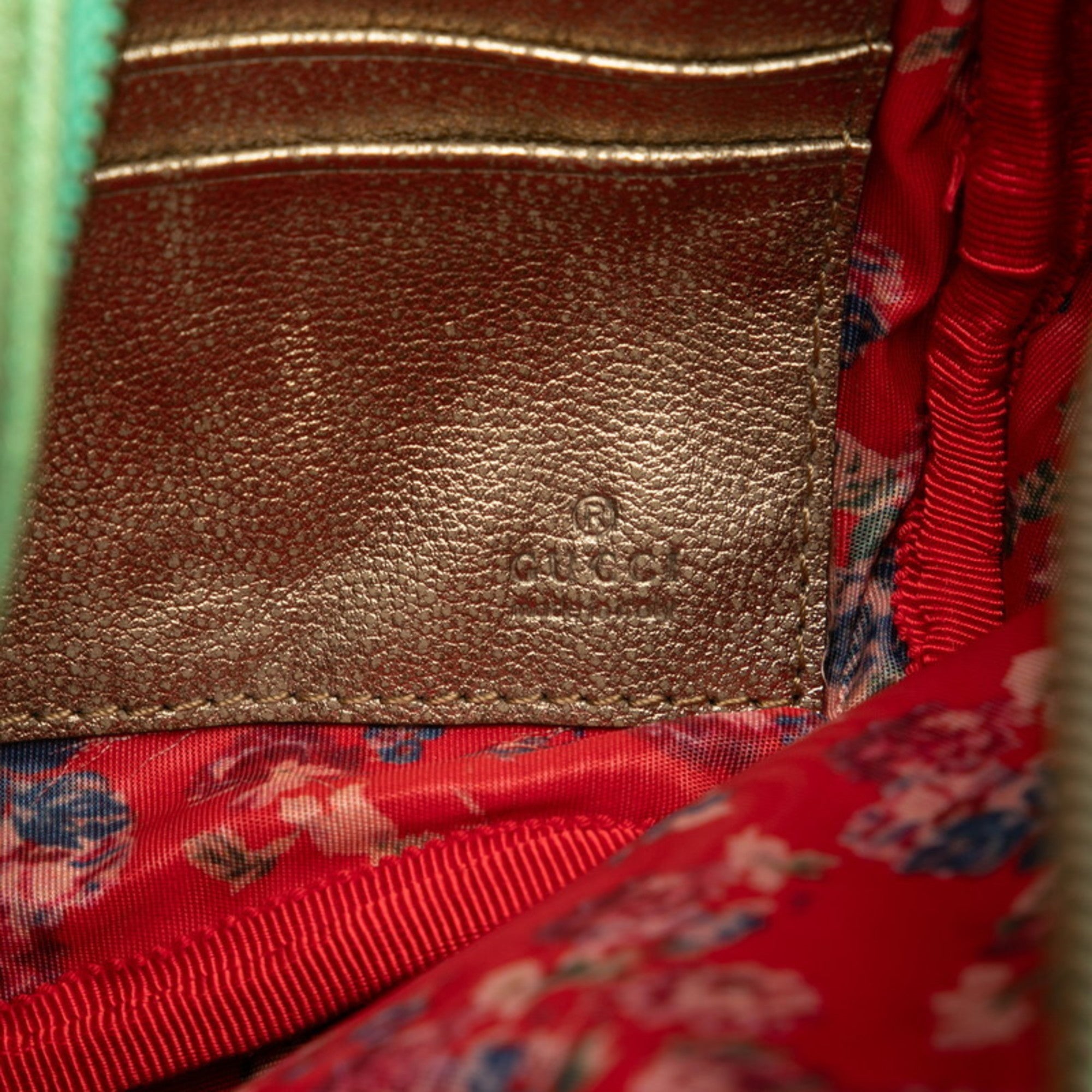 Gucci Gold Green Red Color Leather Clutch Bag (Pre-Owned)