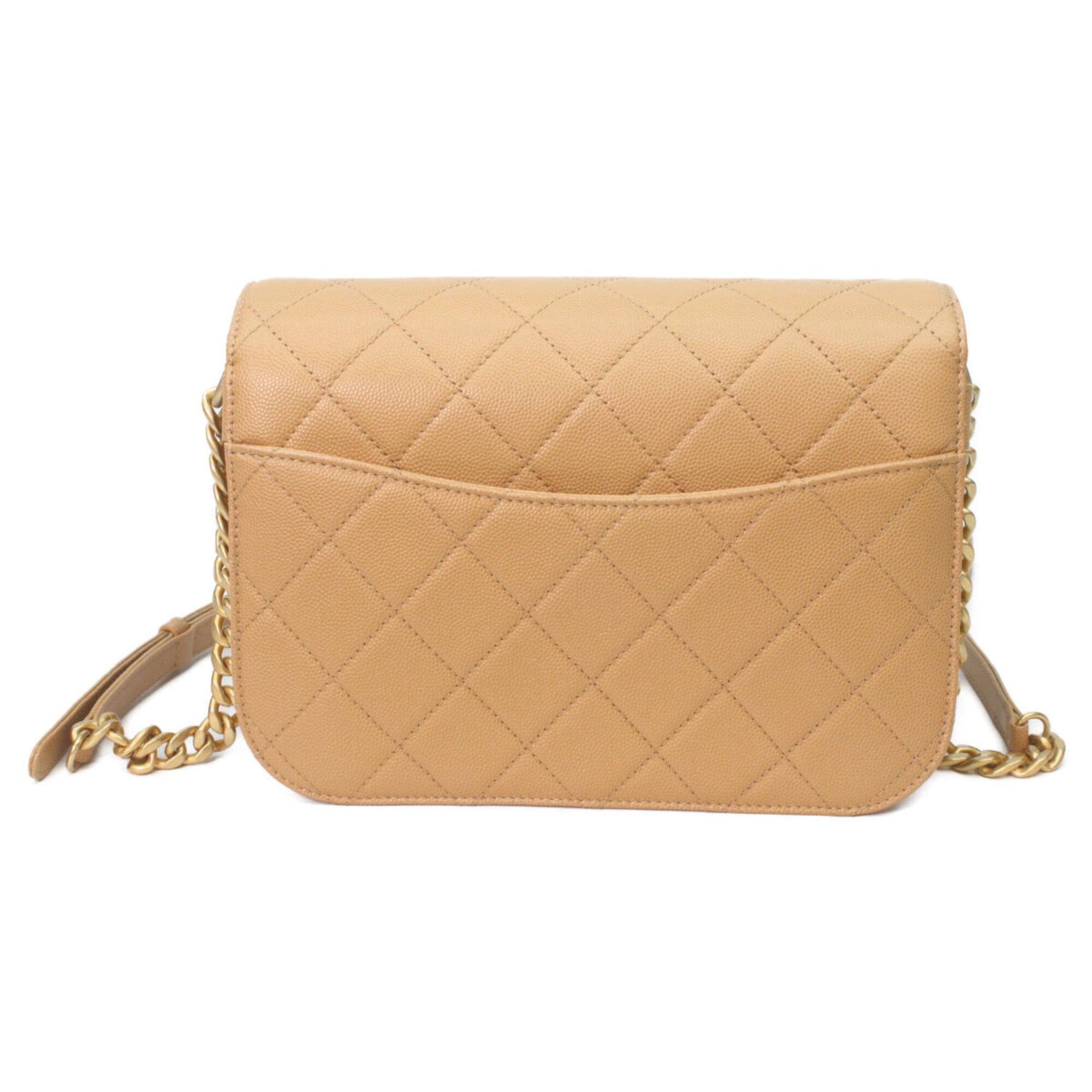 Chanel Beige Grained Calfskin Shoulder Bag (Pre-Owned)