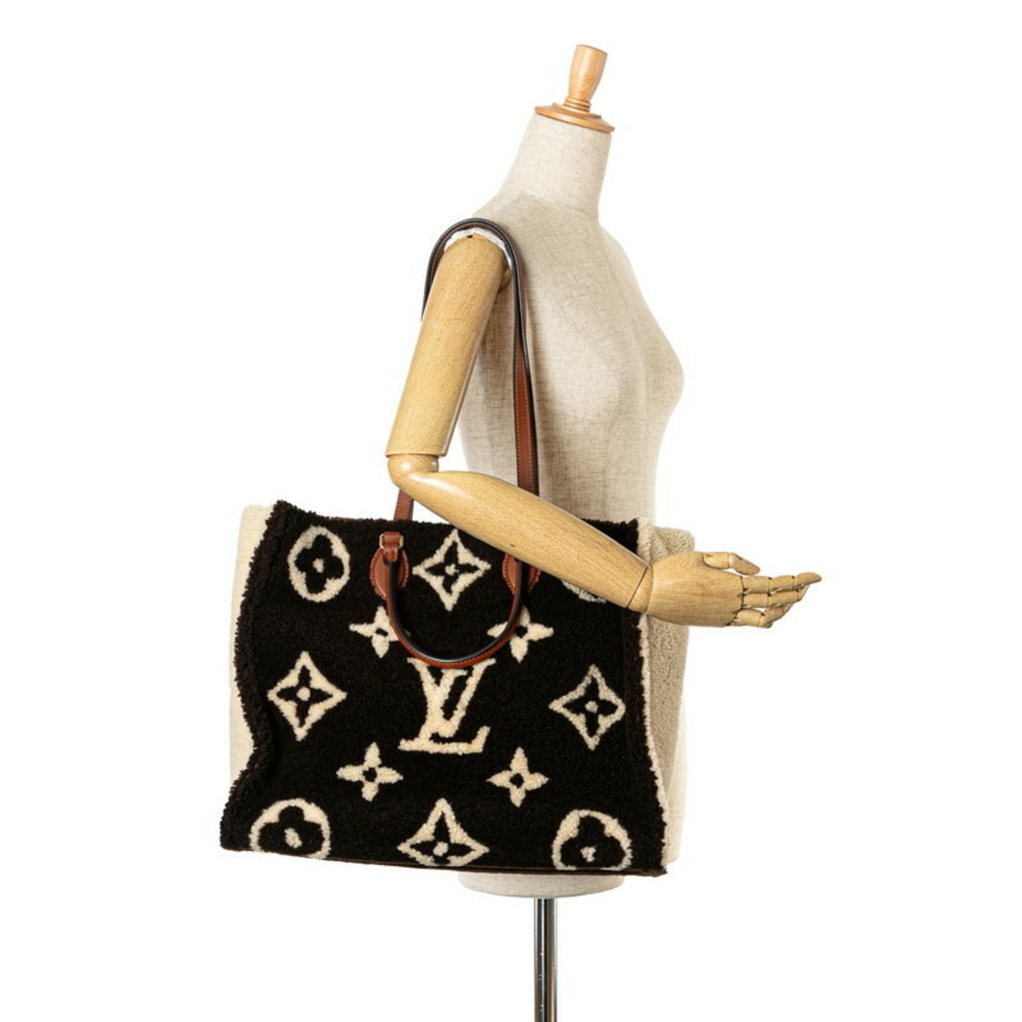 Louis Vuitton Beige Brown Leather Shoulder Bag Tote Bag (Pre-Owned)