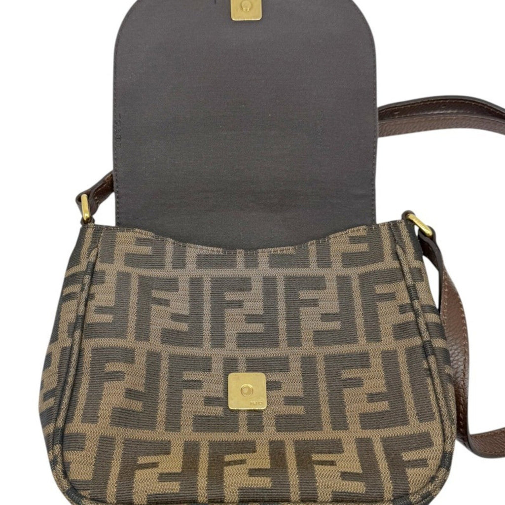 Fendi Zucca Brown Canvas Leather Shoulder Bag (Pre-Owned)