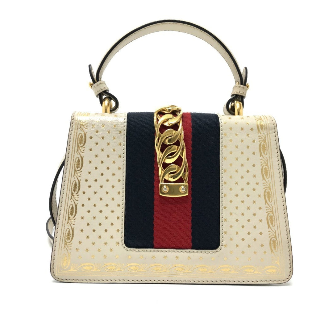 Gucci Blue White Leather Handbag Shoulder Bag (Pre-Owned)