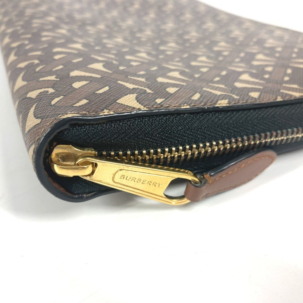 Burberry Brown Leather Canvas Clutch Bag Pouch (Pre-Owned)