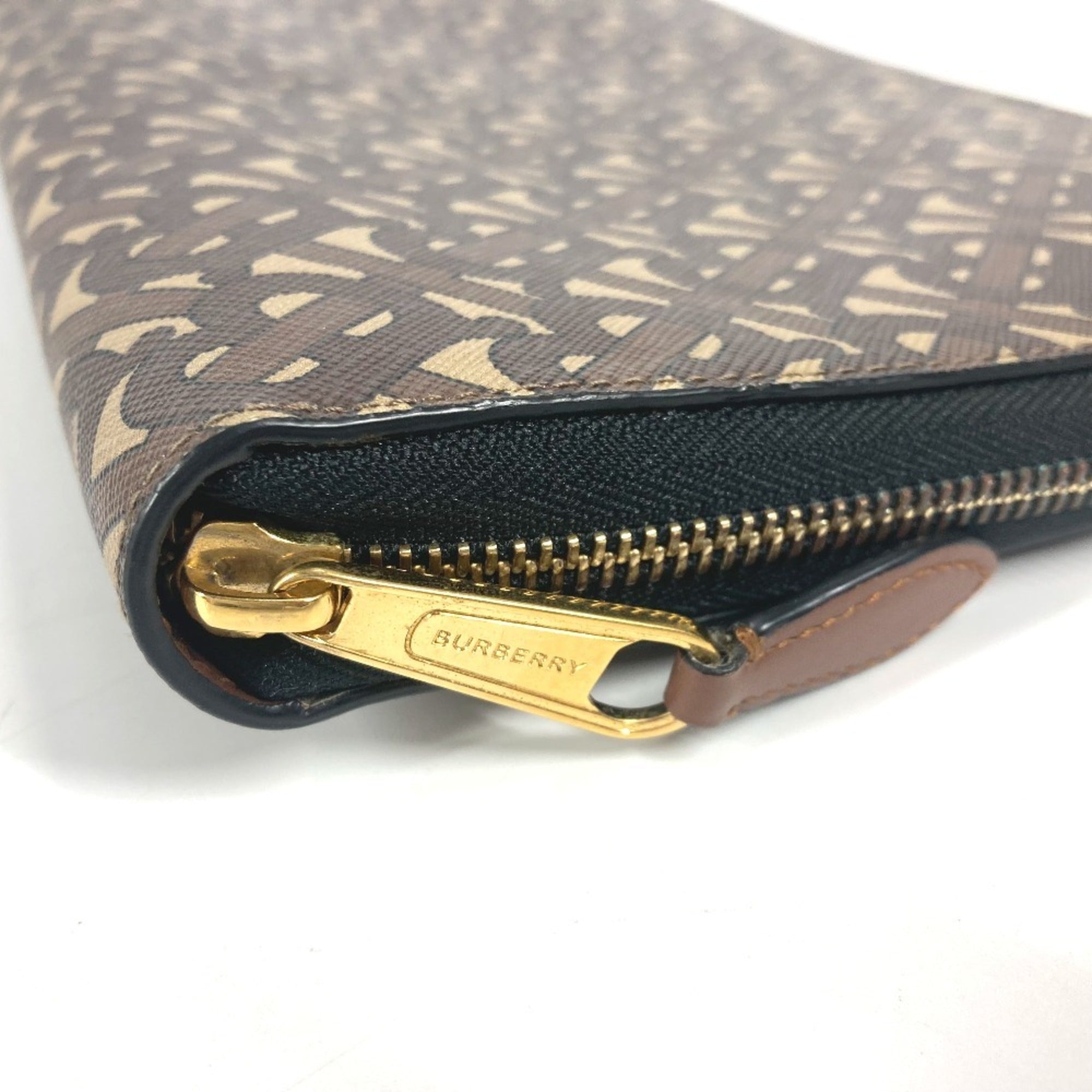 Burberry Brown Leather Canvas Clutch Bag Pouch (Pre-Owned)