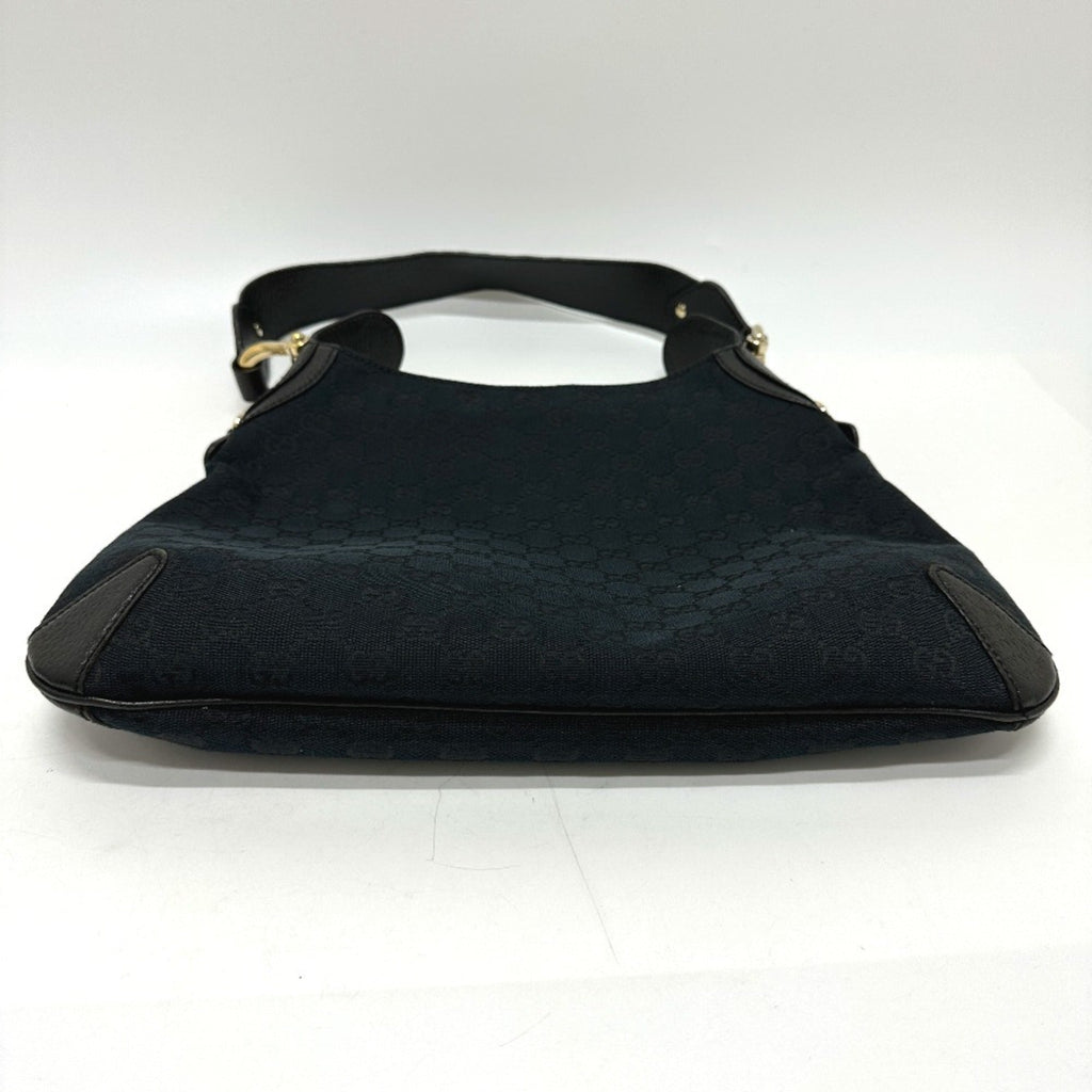 Gucci Horsebit Black Gg Canvas Leather Handbag Shoulder Bag (Pre-Owned)