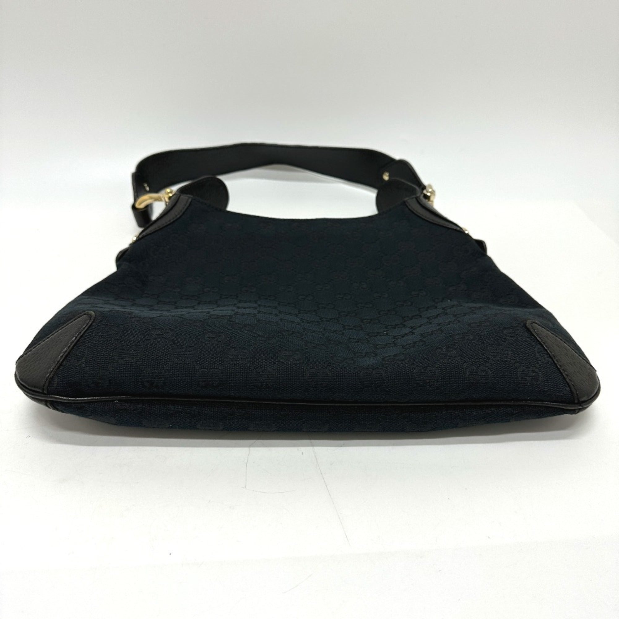Gucci Horsebit Black Gg Canvas Leather Handbag Shoulder Bag (Pre-Owned)