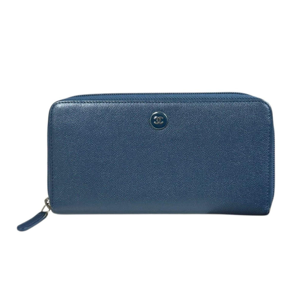 Chanel Blue Leather Long Wallet (Bi-Fold) (Pre-Owned)