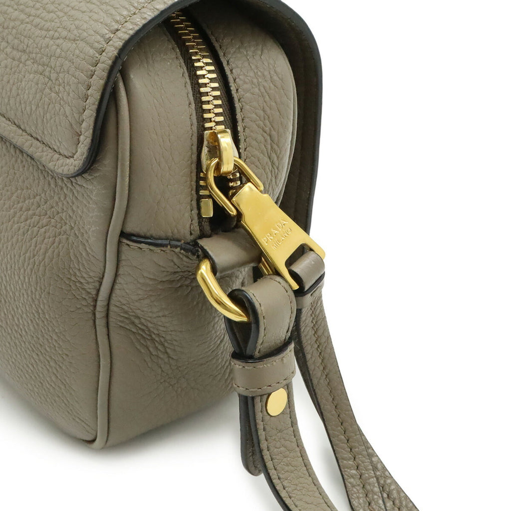 Prada Gray Leather Pochette Shoulder Bag (Pre-Owned)