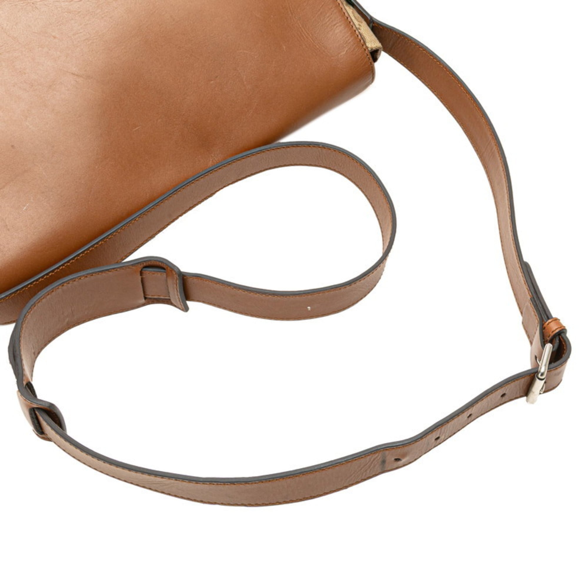 Gucci Beige Brown Canvas Leather Shoulder Bag (Pre-Owned)