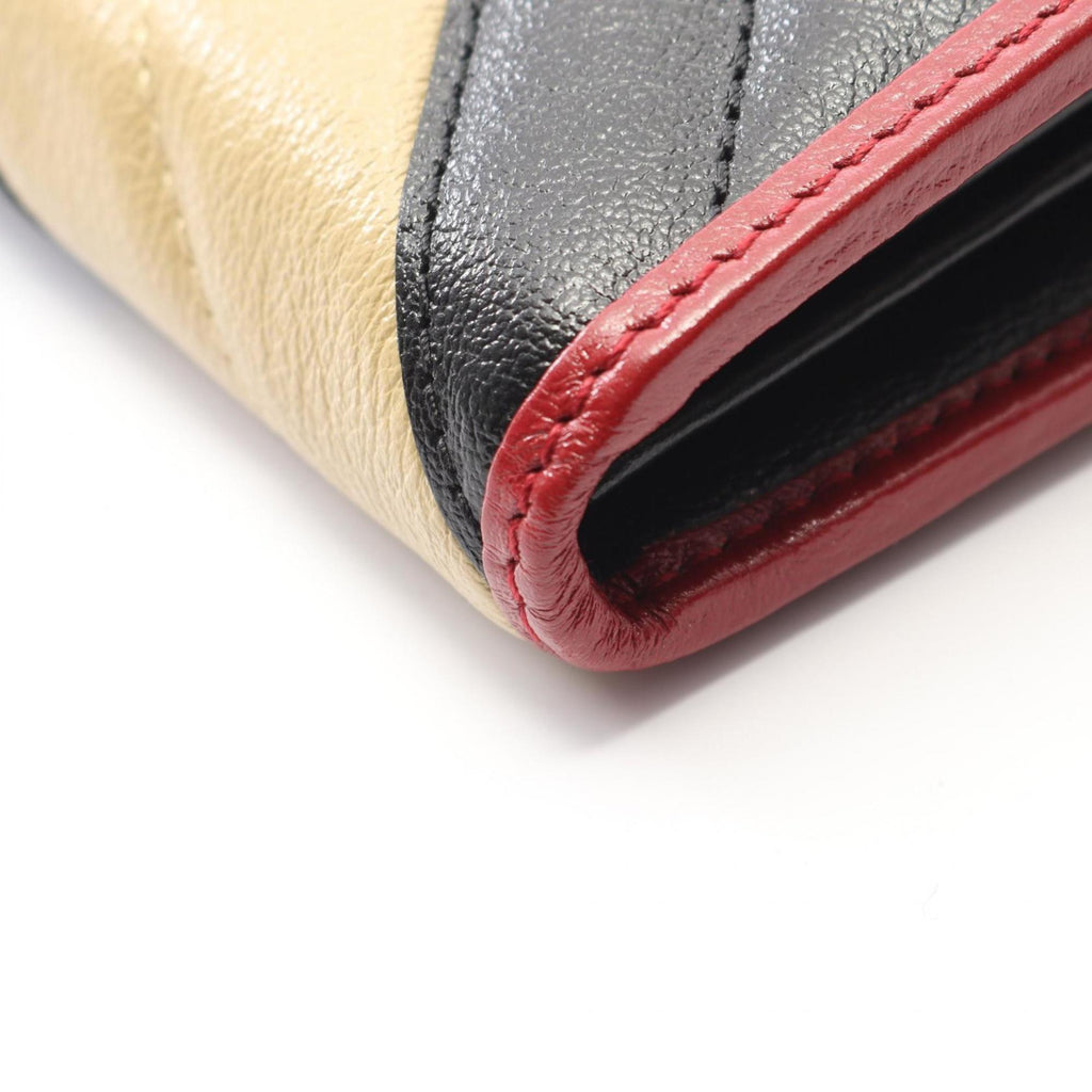 Gucci Beige Black Red Color Leather Long Wallet (Bi-Fold) (Pre-Owned)