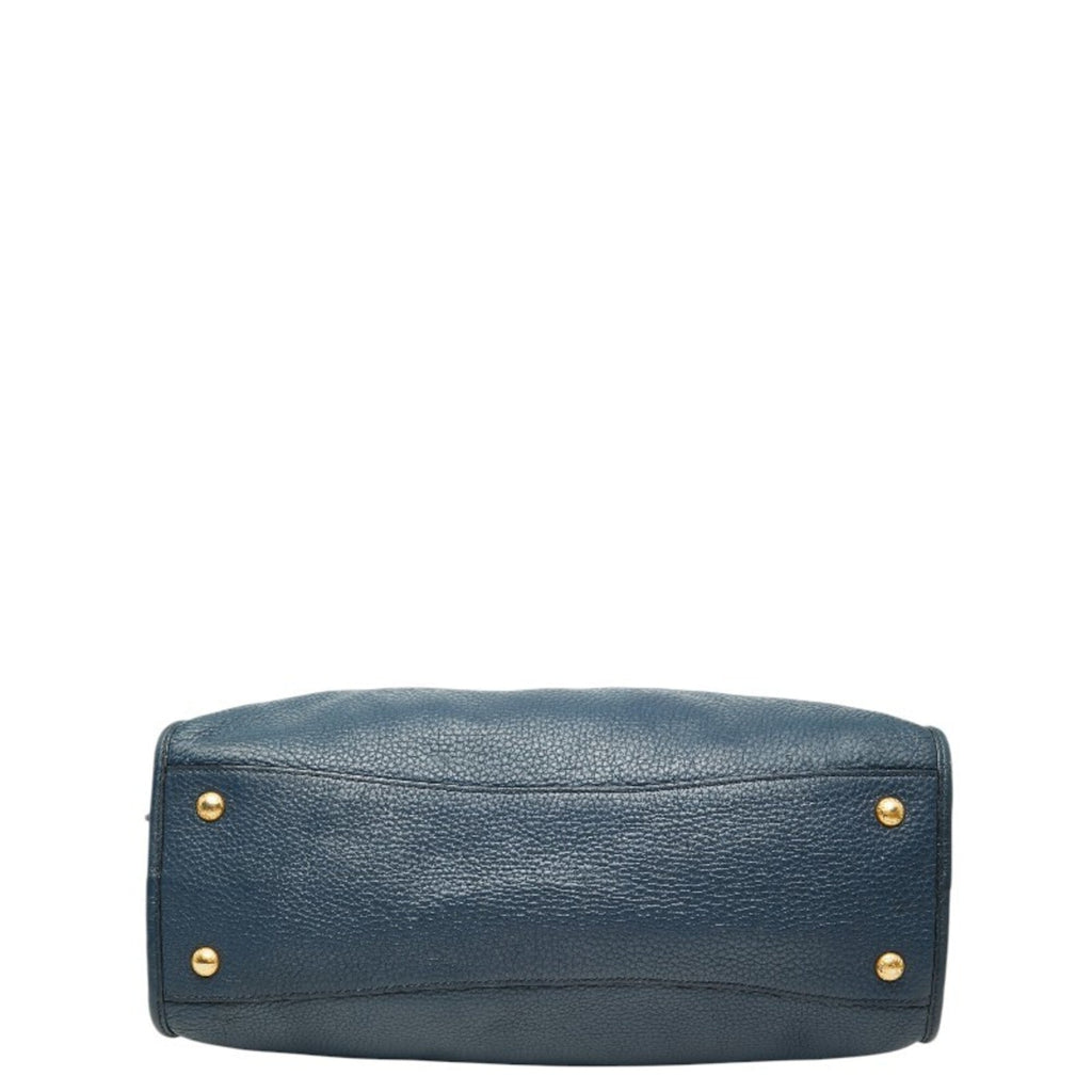 Prada Black Navy Leather Handbag Shoulder Bag (Pre-Owned)
