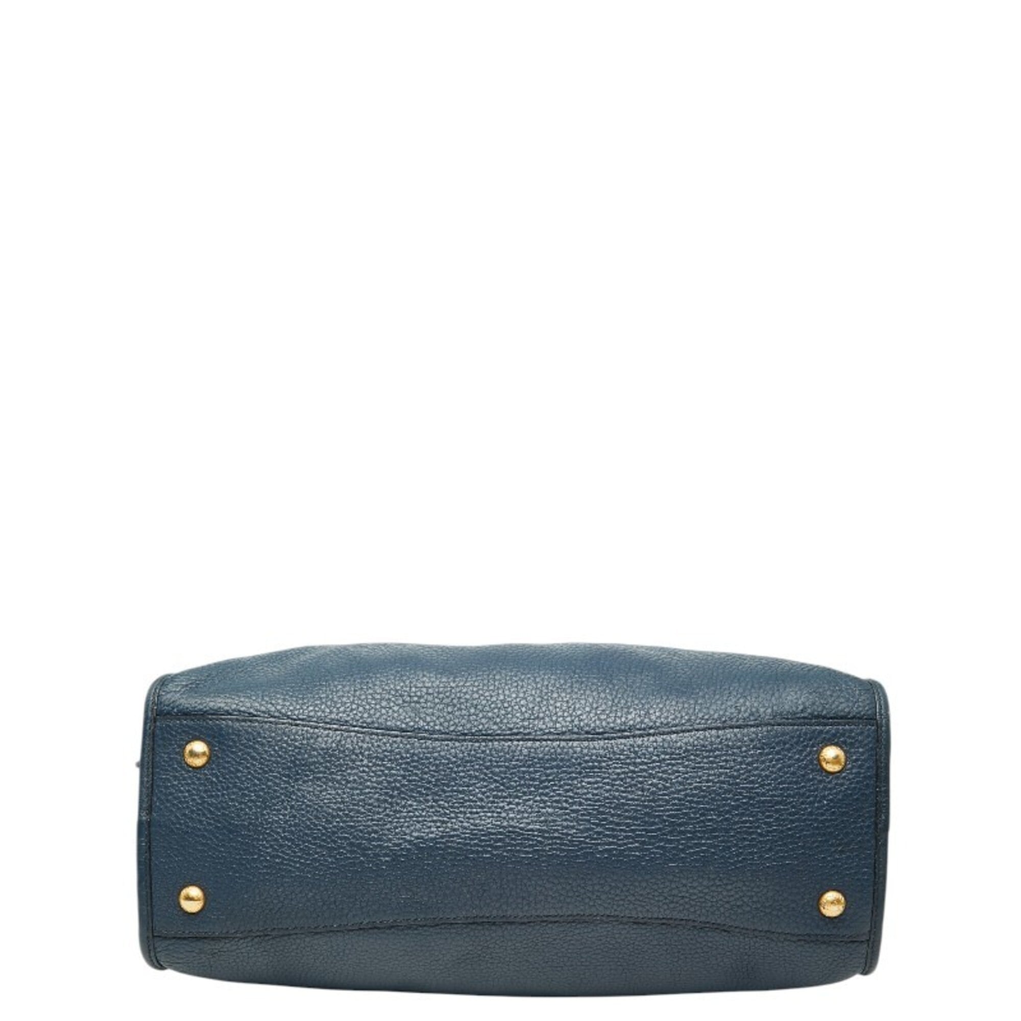 Prada Black Navy Leather Handbag Shoulder Bag (Pre-Owned)