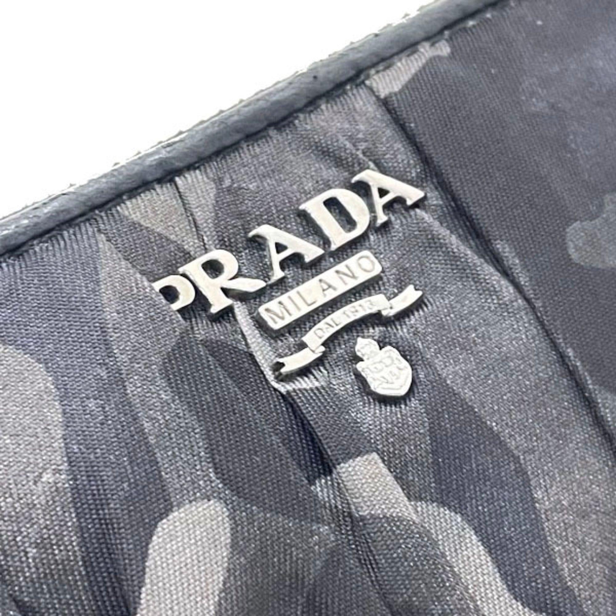 Prada Black Gray Nylon Leather Long Wallet (Bi-Fold) (Pre-Owned)