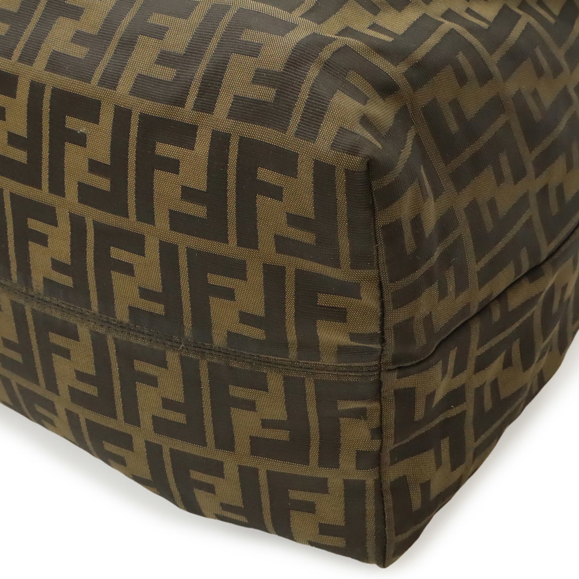 Fendi Brown Dark Brown Khaki Khaki Brown Zucca Nylon Canvas Shoulder Bag Tote Bag (Pre-Owned)