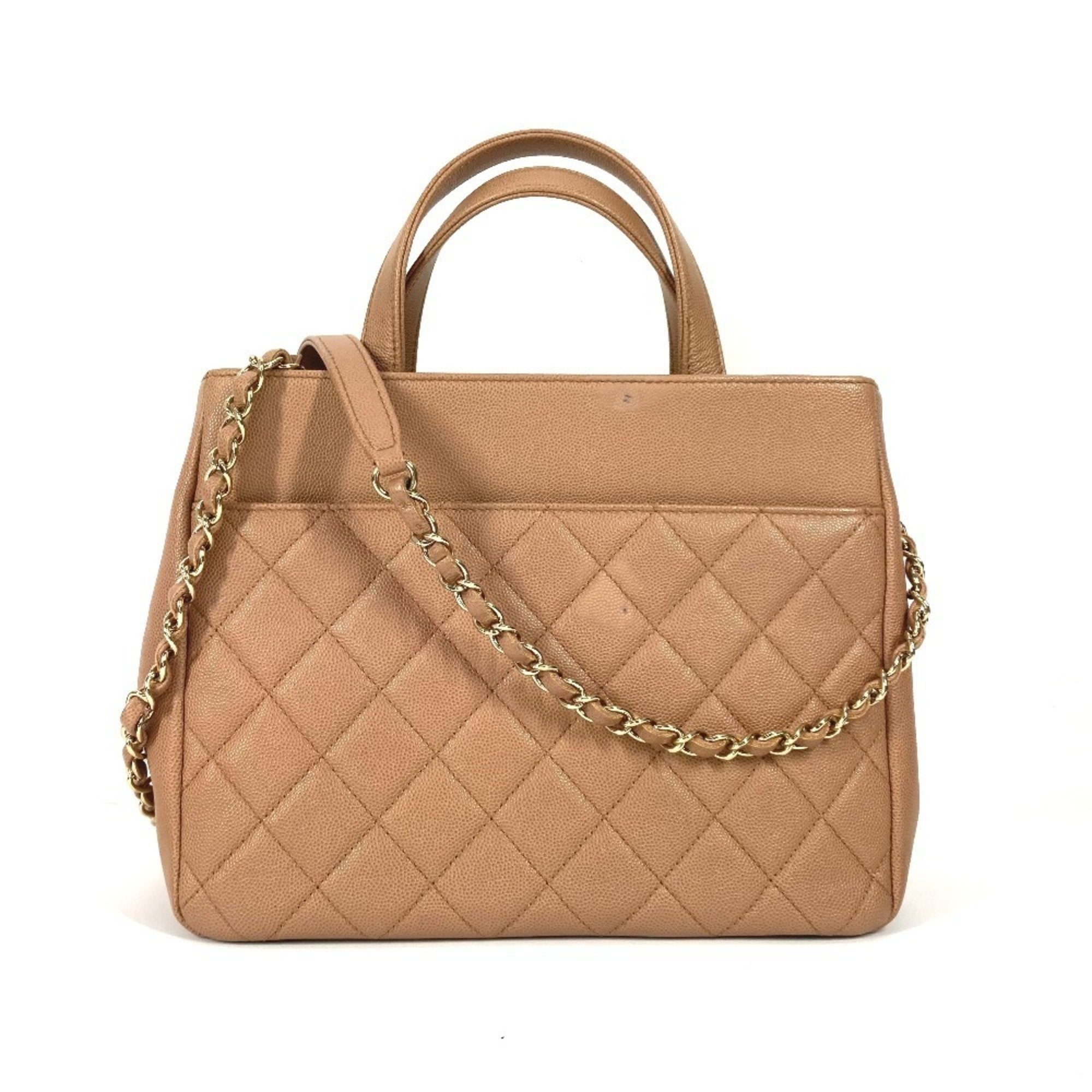Chanel Beige Grained Calfskin Shoulder Bag Tote Bag (Pre-Owned)