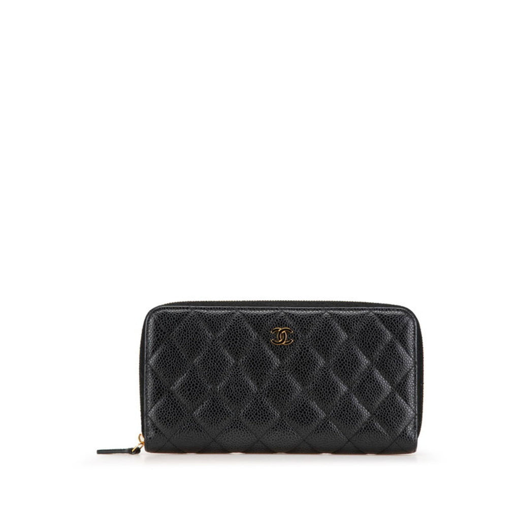 Chanel Black Grained Calfskin Long Wallet (Bi-Fold) (Pre-Owned)